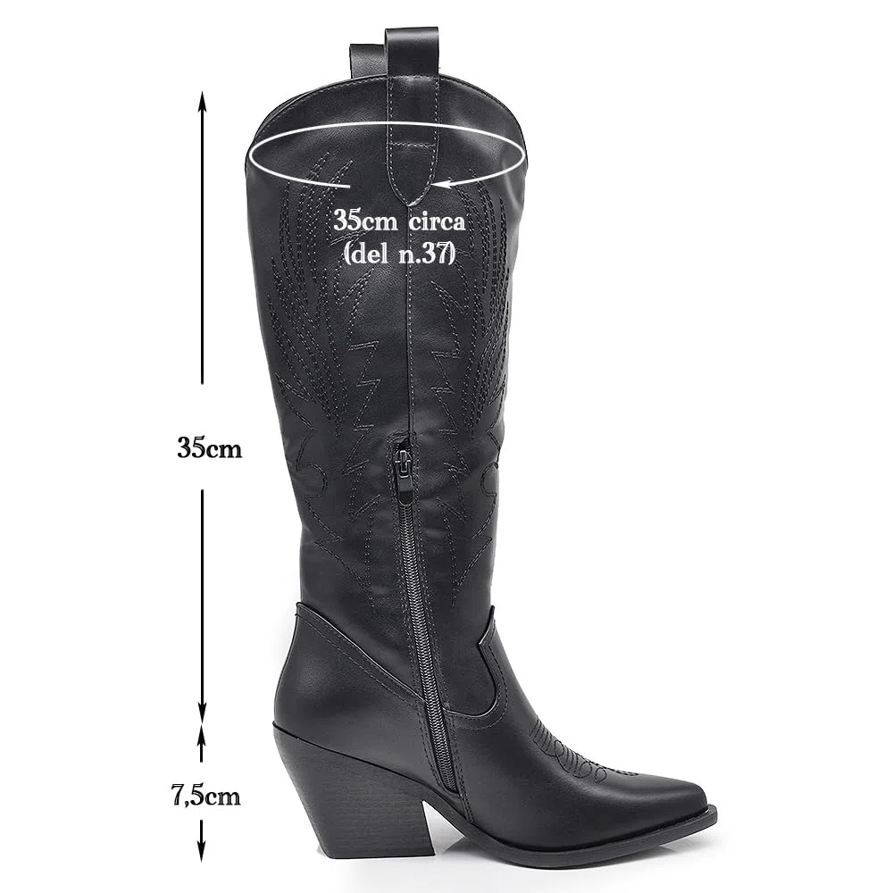 IF Fashion Stivali Cowboy Western Texani Scarpe da Donna A Punta Camperos GA021 Nero N.40
