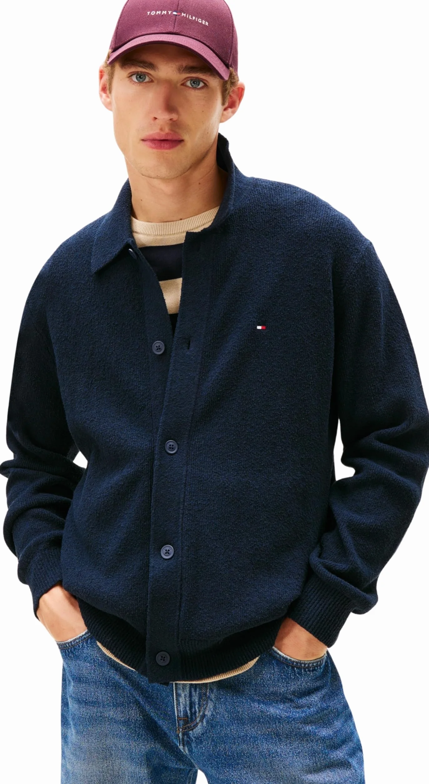 Tommy Hilfiger Textured Polo Cardigan Mw0mw41546 Maglione Cardigan Unisex - Adulto