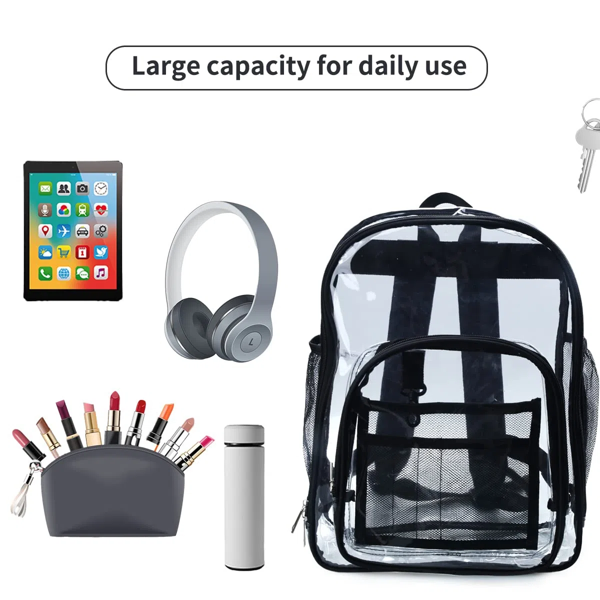 FISHSHOP Zaino in PVC Trasparente,Impermeabile Casual Bag Zainetto Zaino Trasparente Donna Uomo Zaini,Per Scuola Lavoro Viaggio Palestra Spiaggia Concerti Festival (L)