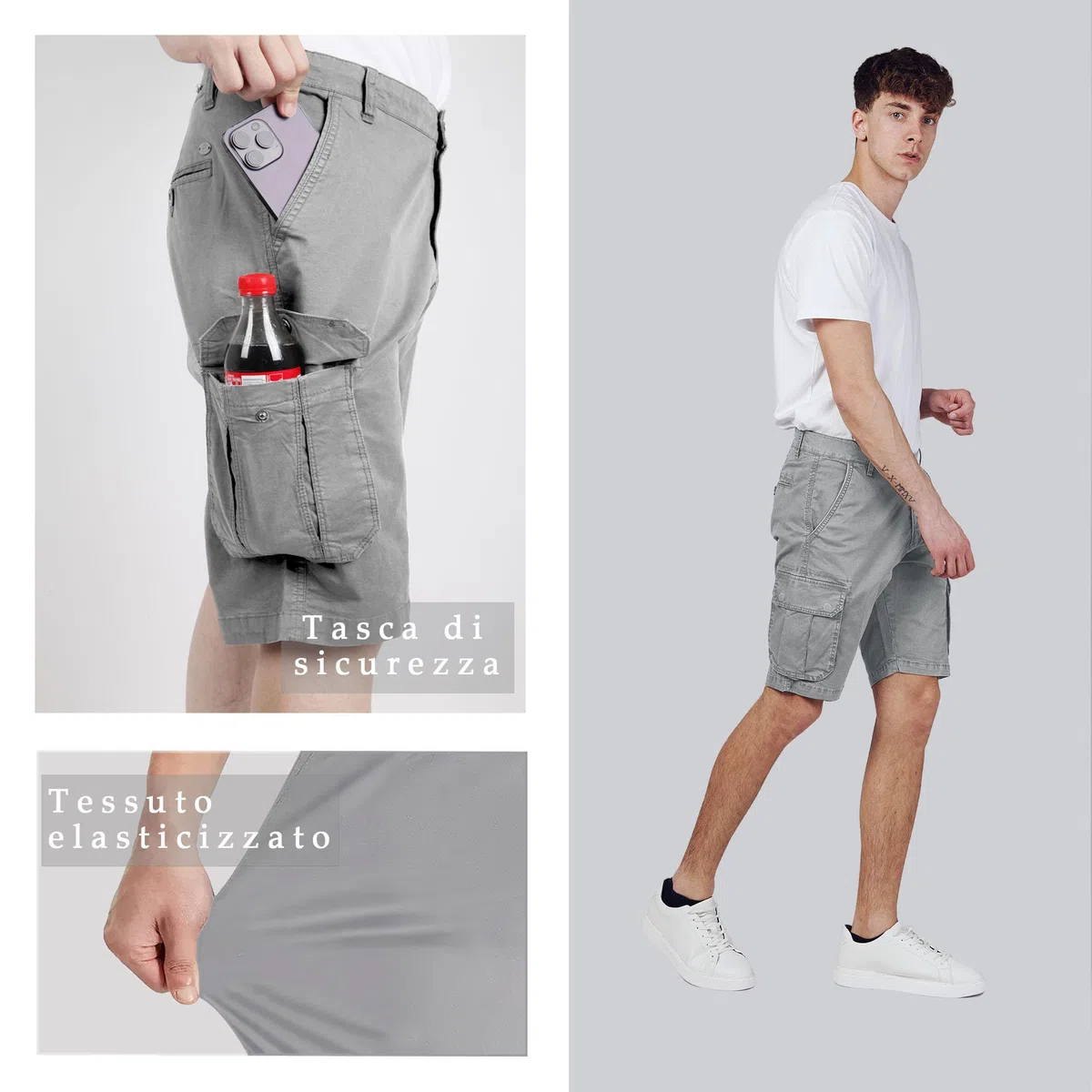RE&X JEANS COUTURE Pantaloncini Uomo Confortevole Traspirante. STOFFE Cotone Cargo Bermuda Uomo
