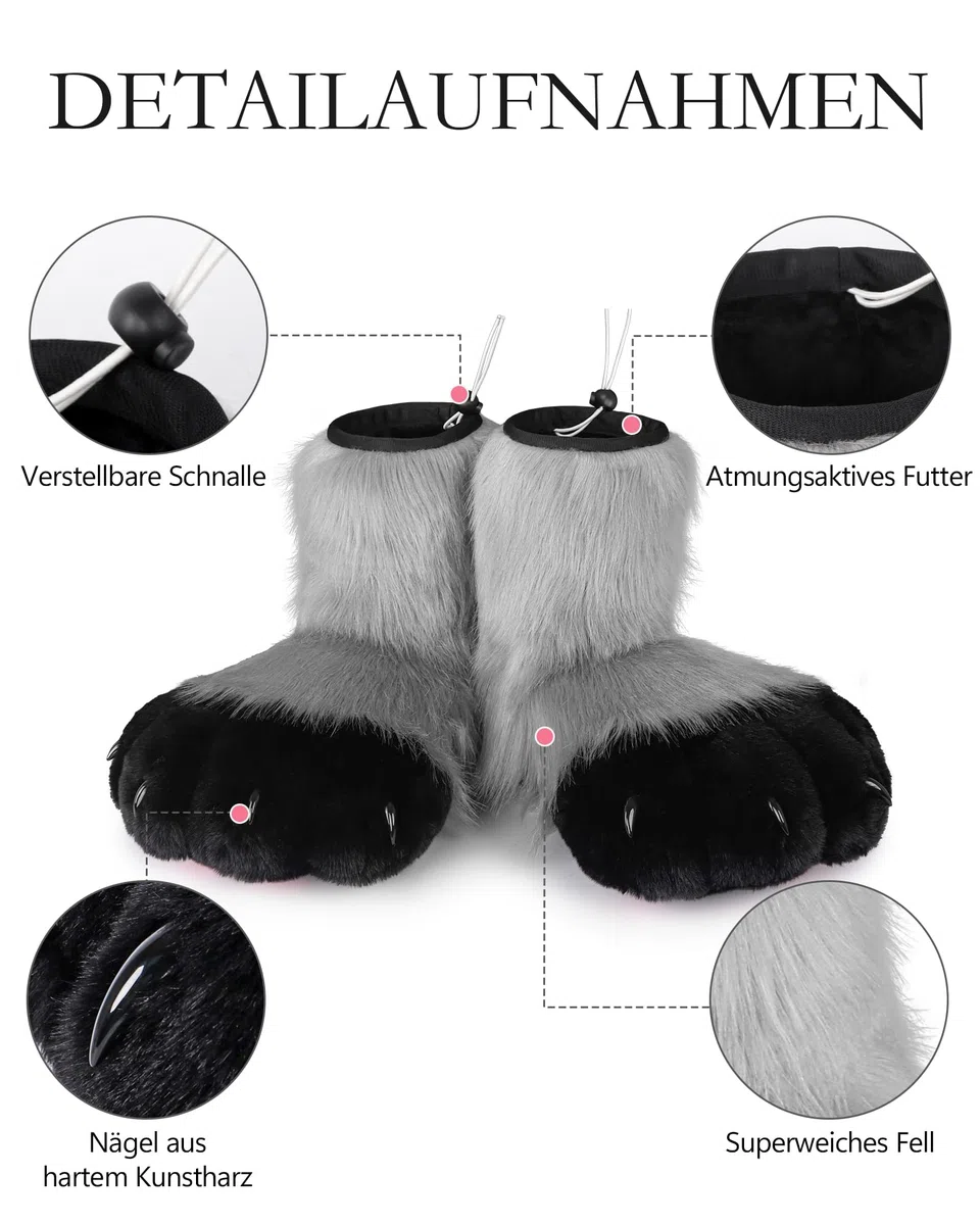 Set di accessori per costume per cosplay, gatto animale, in plastica per fursuit piedi, pantofole per zampe pelose