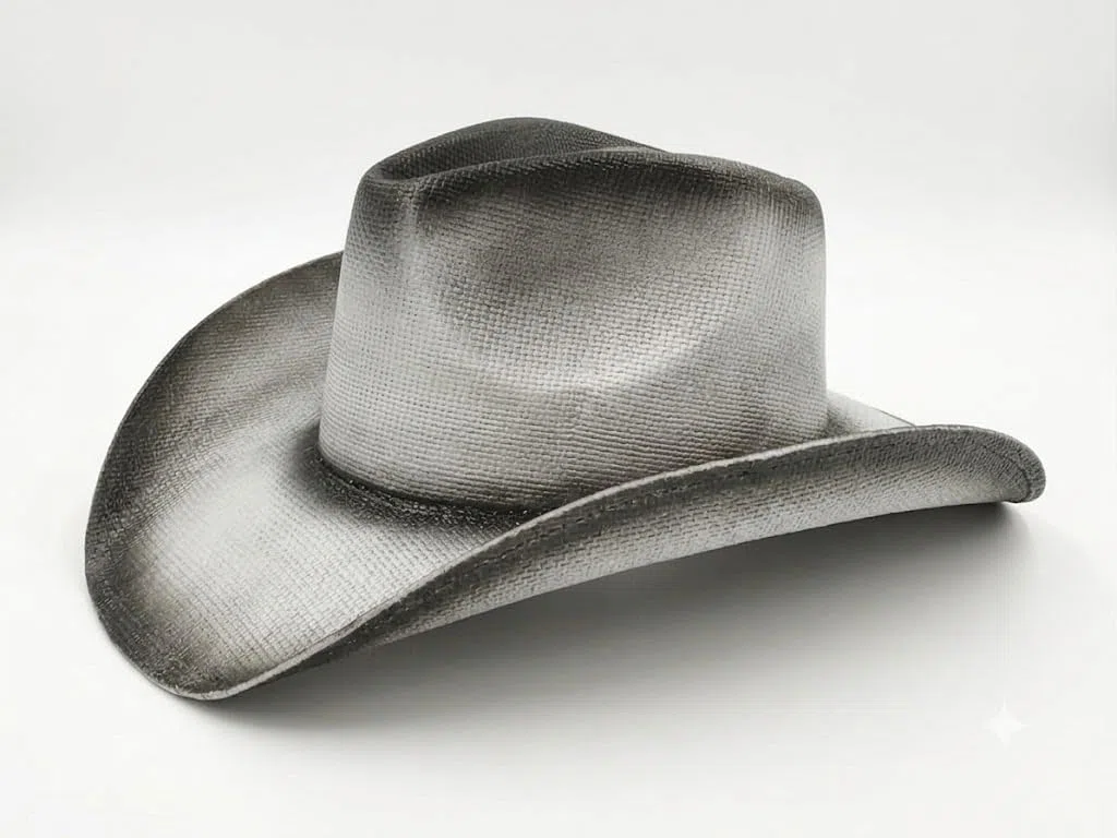 Cappello da Cowboy Stile Western in Paglia Bianco e Grigio con Effetto Sfumato Vintage per Uomo e Donna V031