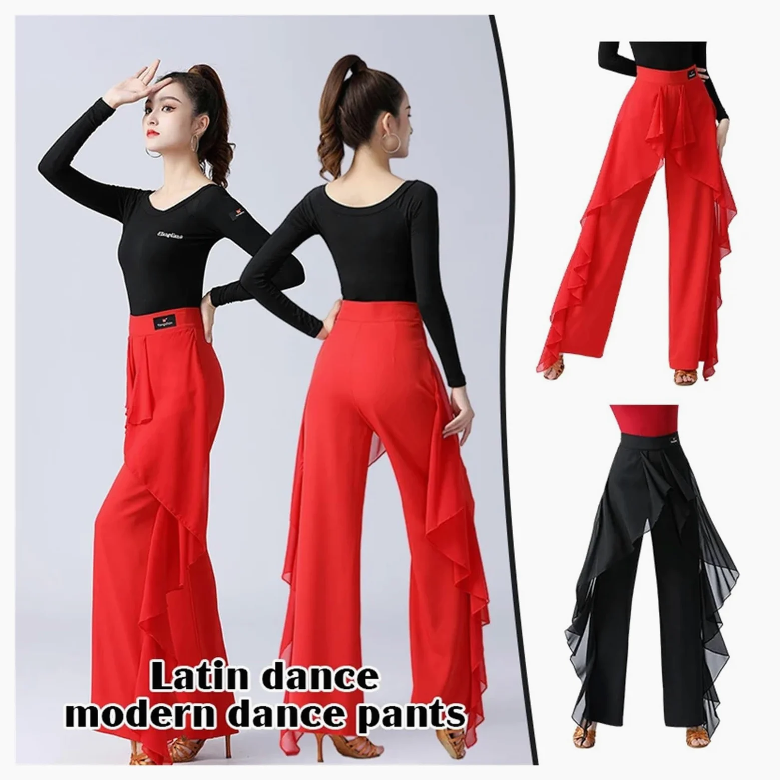 Pantalone Donna Elegante Pantaloni da Ballo Latino for Donna, Moderno, a Vita Alta, con Volant, Sala, Tango, for esibizioni e Prove