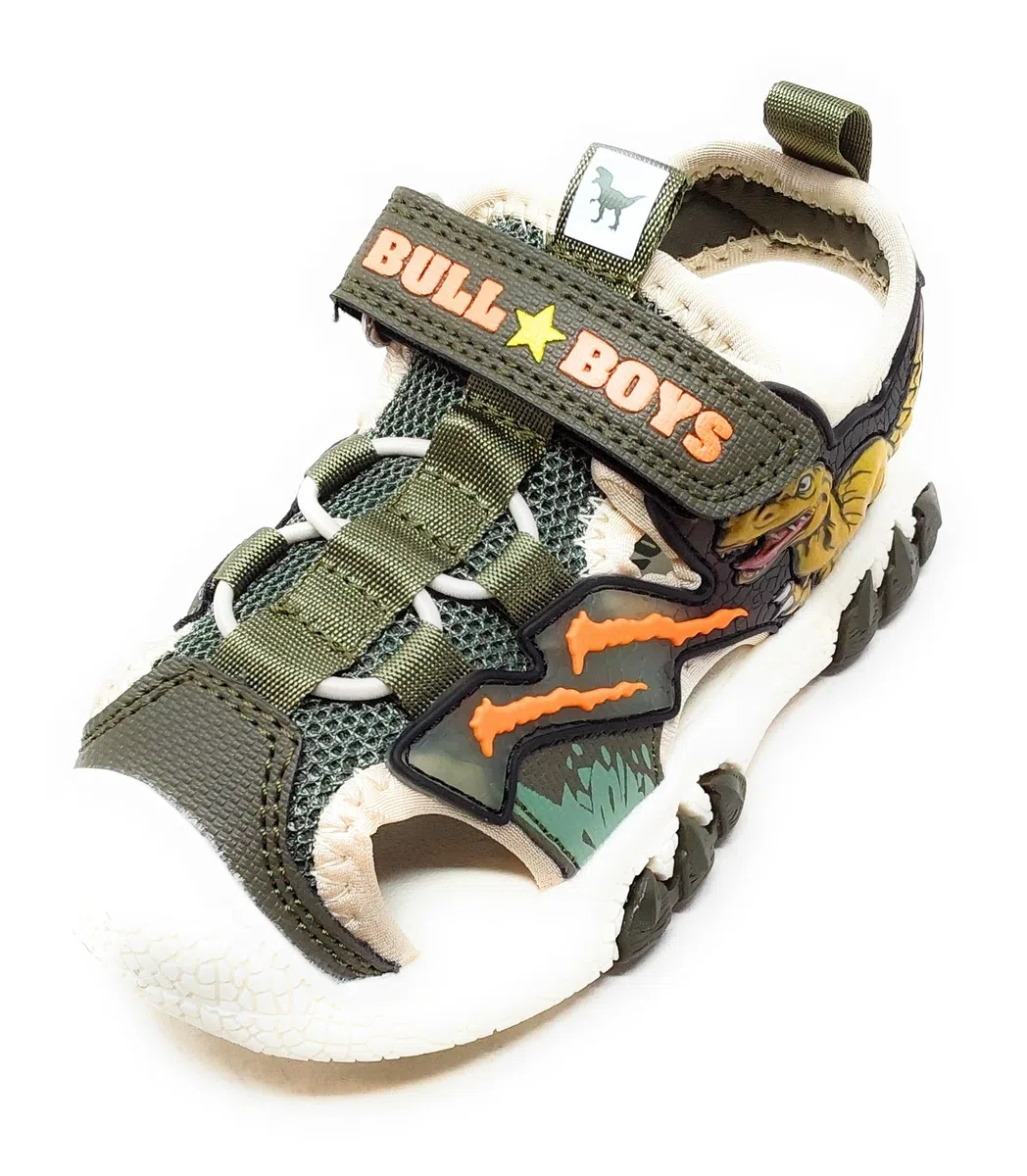 Bull Boys Sandali Sportivi per Bambini con audio Dinosauro T-Rex,Verde giungla,Strappo,Modello DNCR5190