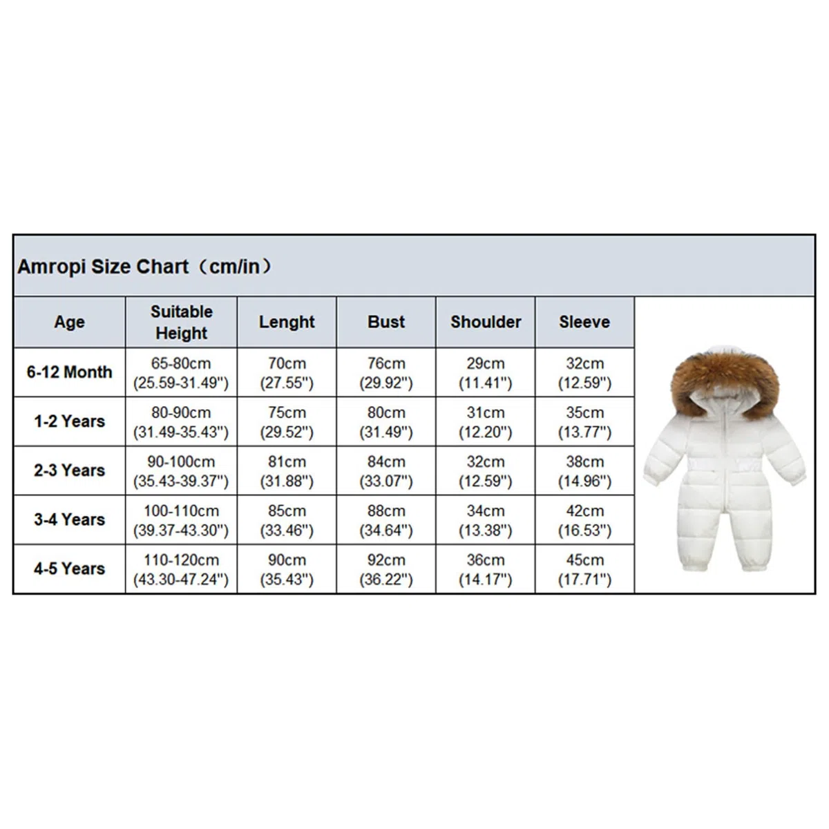 amropi Bambino Tute da Neve Inverno Body Pagliaccetto con Cappuccio Neonato Tutina Jumpsuit per 0-5 Anni