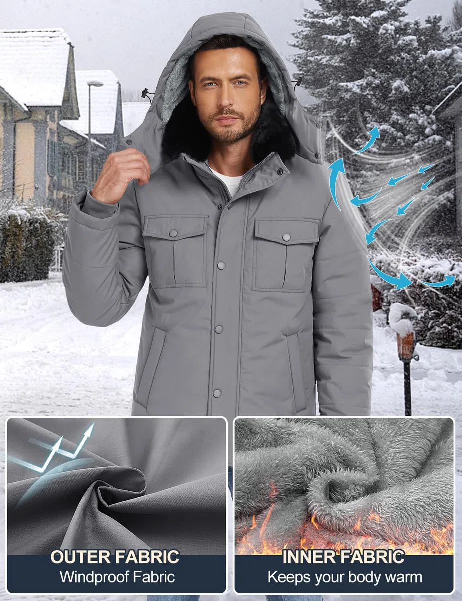 Tuopuda Uomo Giacca Invernale con Cappuccio, Giubbotto in Pile Casual Parka Cappotto Termico Imbottito Giacche con Cerniera e Tasche Giubbino Primavera Autunno