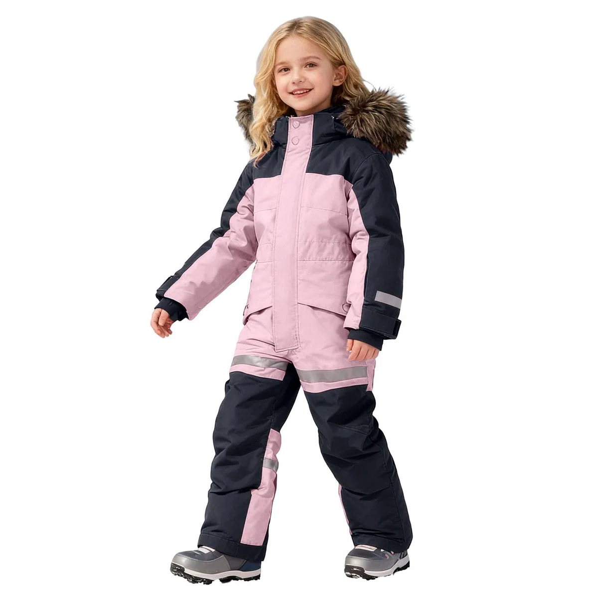 Tuta da neve per bambini, taglia 3-14 anni, impermeabile, antivento, calda, invernale, con collo in pelliccia, abbigliamento da sci