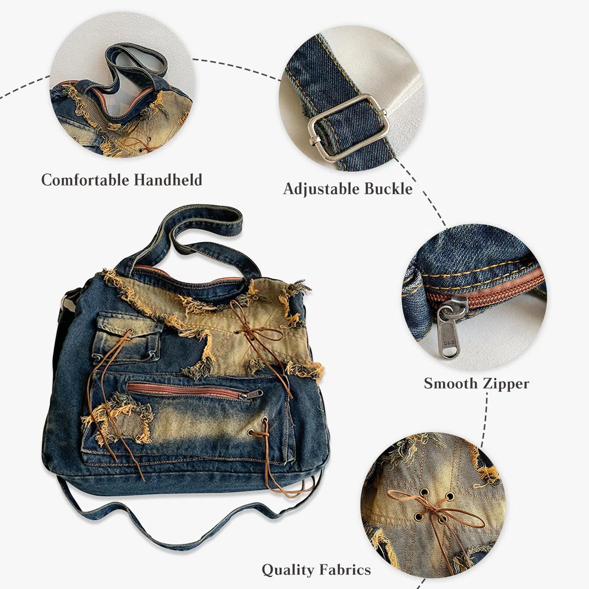 CORIOS Borsa a Tracolla Donna in Denim Grande Capacità a Mano e Spalla in Jeans Casuale Tote Leggero Messenger Retro per la Spesa Blu