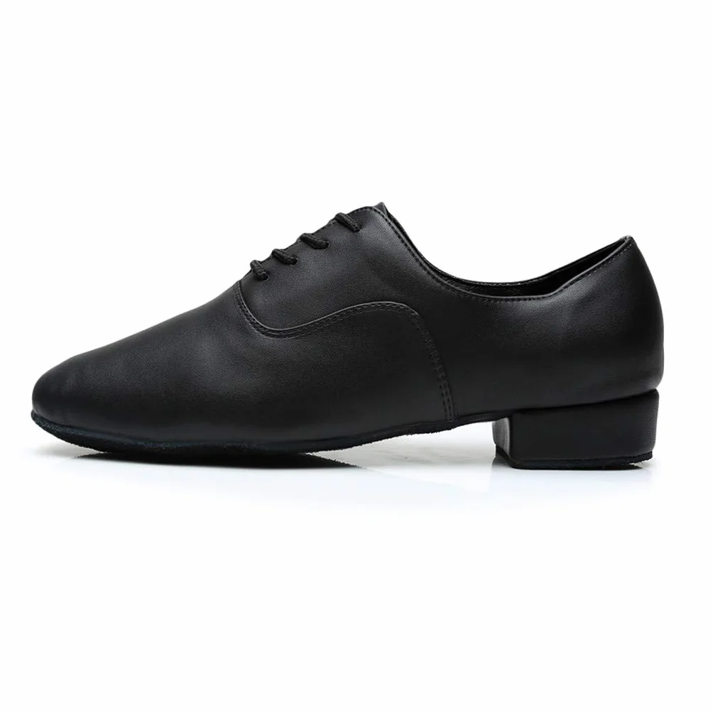 Scarpe da Ballo Uomo Liscio Latino Americano in Pelle Tacco Tango Tip Tap Nere Eleganti Comode Danza Bachata