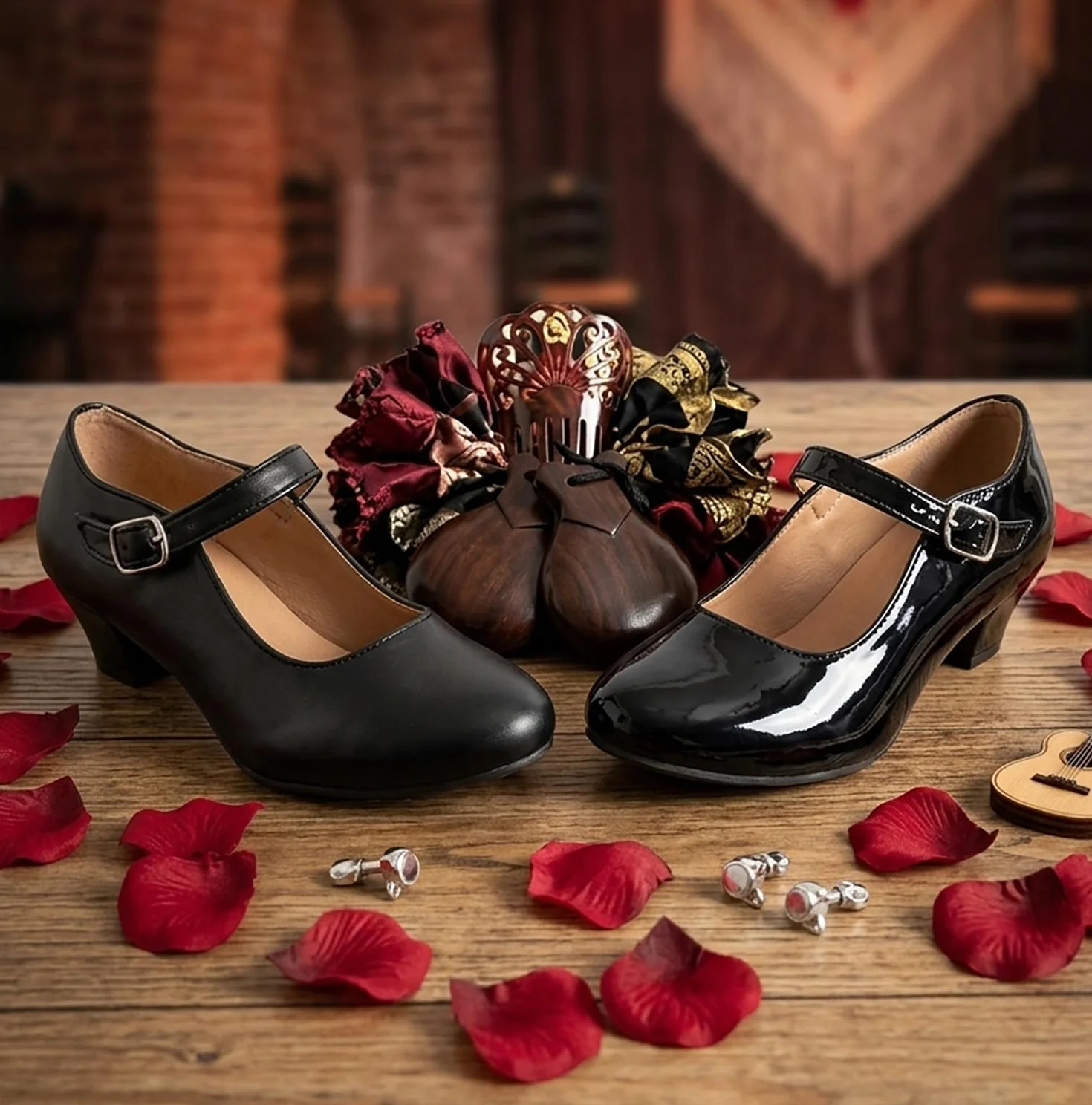 Scarpe Fenicottero Bambina Ballo Danza Sevillanas con Tacco Cinghia Regolabile, Suola Antiscivolo
