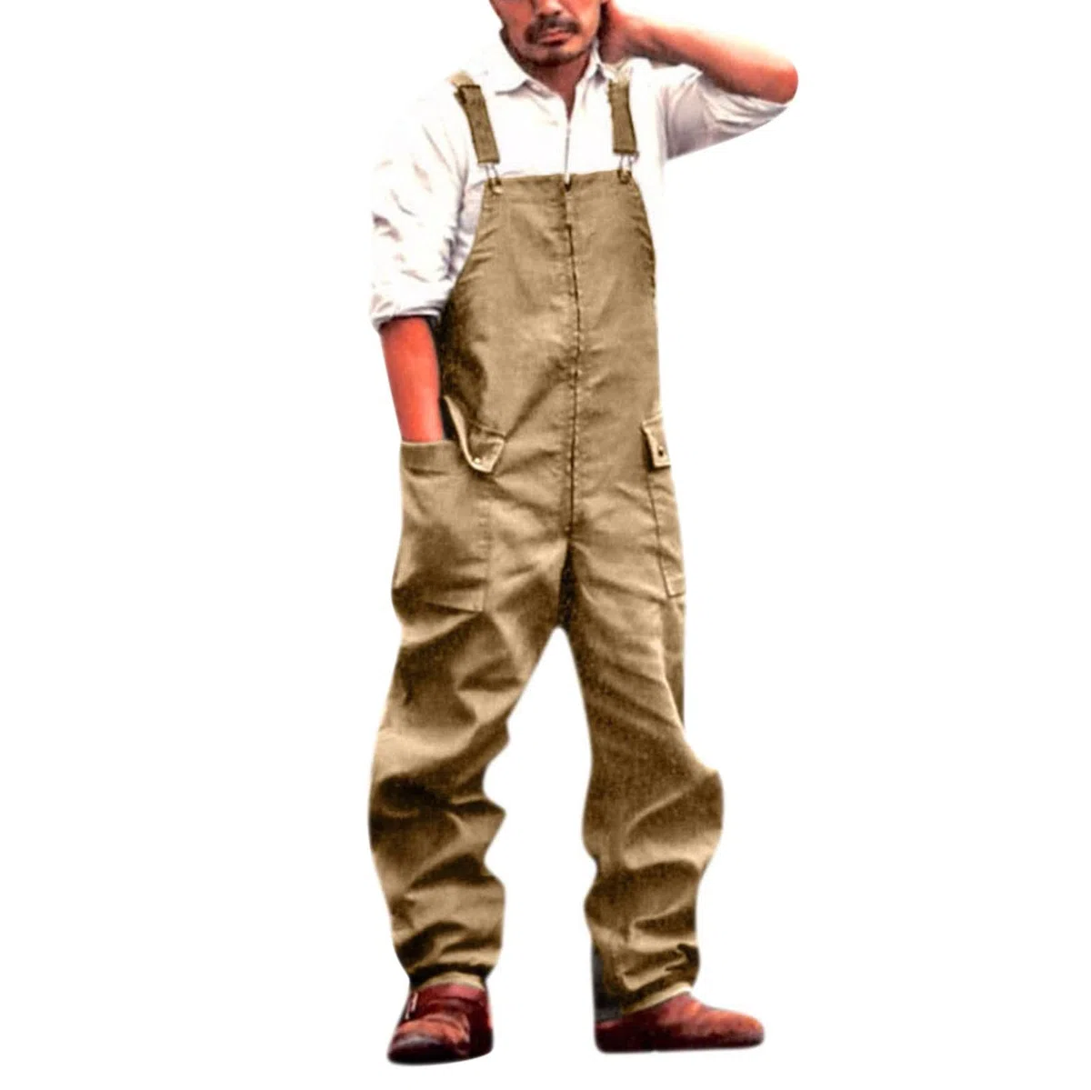 Generico Salopette Uomo in Casual Pantaloni Strappati Uomo in Tinta Unita Salopette Uomo Slim Fit Moda Jumpsuit