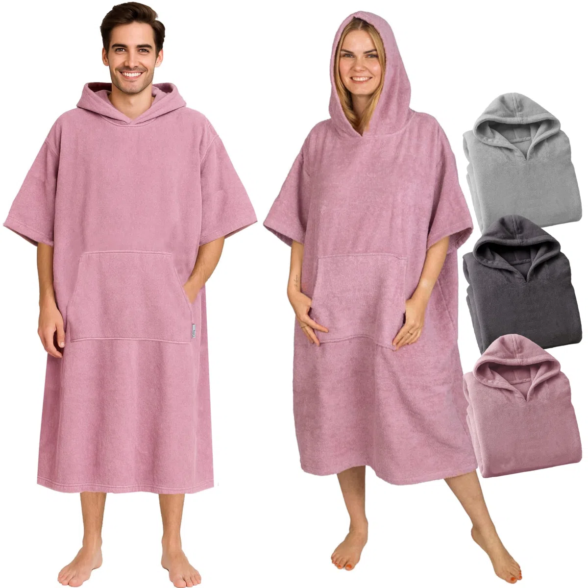Poncho da bagno Donne Uomini - 100% cotone Asciugamano da spiaggia da surf con Cappuccio e tasca frontale Asciugamano in Spugna S/M Rosa antico