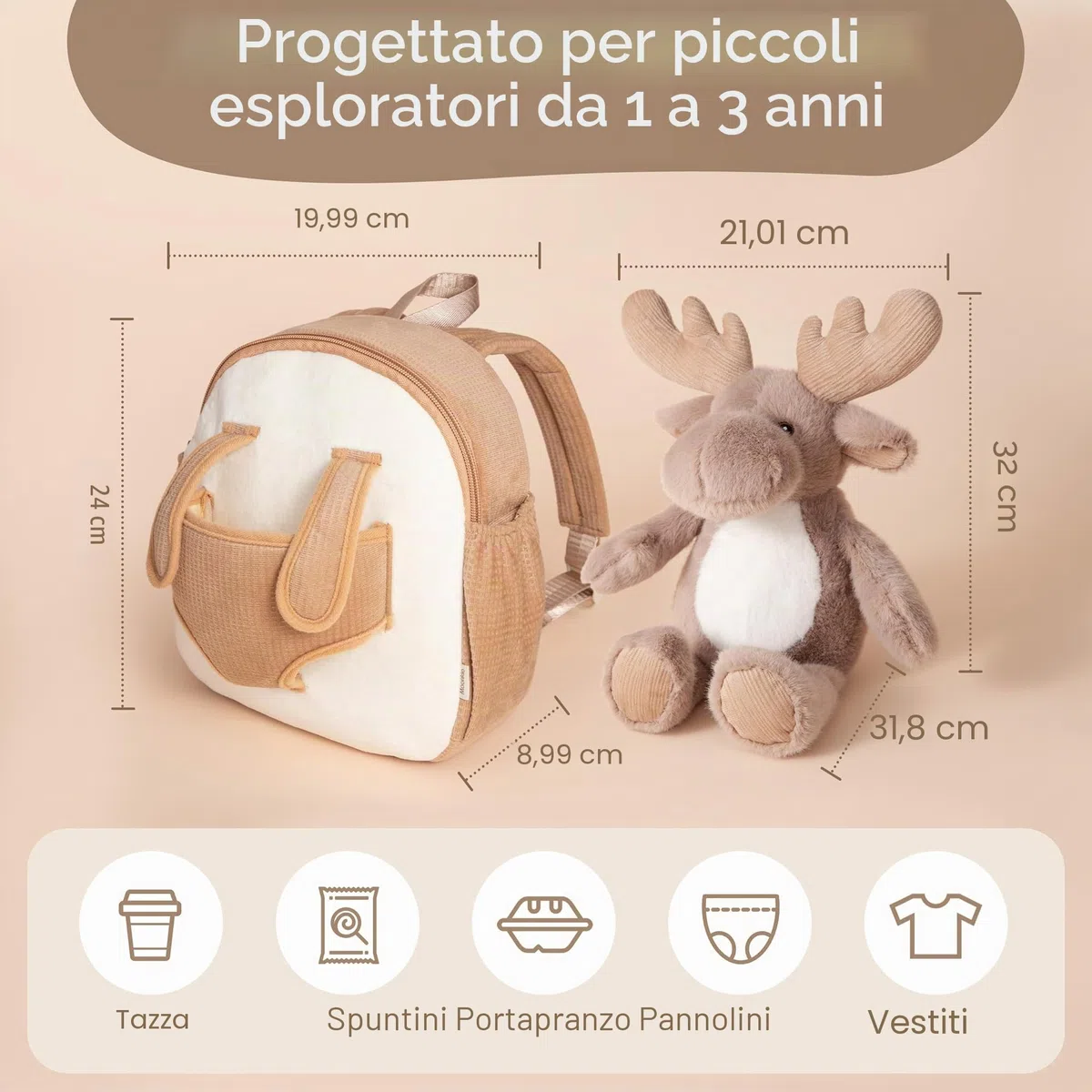 Moonkie Hug & Go Zainetto Bambina, Zaino Bambino Coniglio con Giochi Rimovibile, Zainetto Asilo Bambino 1 2 3 Anni, Zaini per Bambini in Peluche Morbide, per Asilo, Viaggio & Regali Bambini