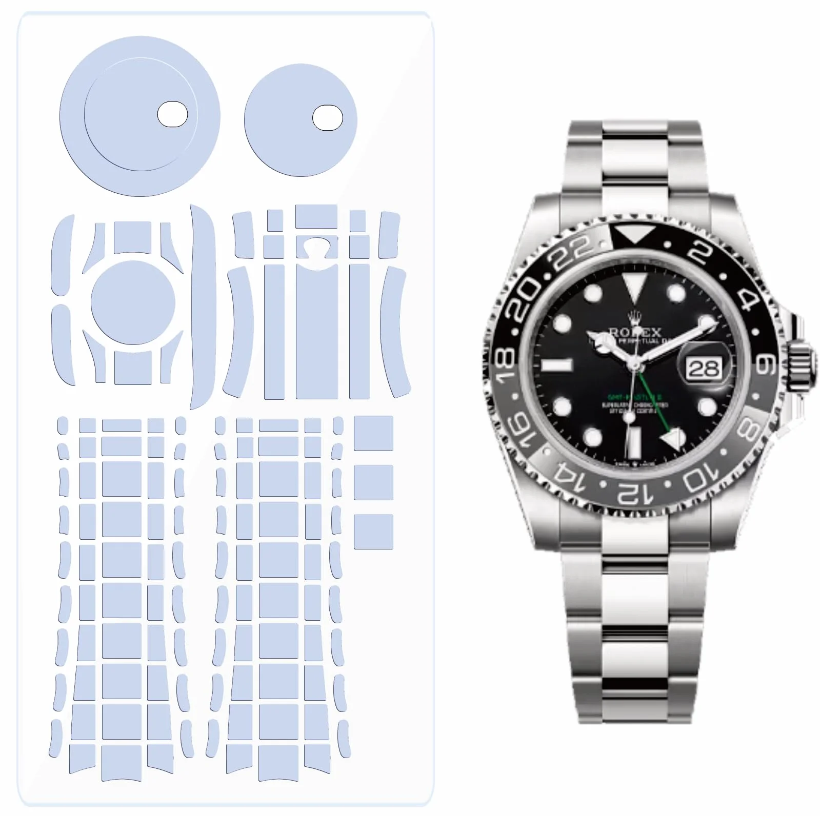 2 pellicole protettive per Rolex GMT Master II, 40 mm, rif. 126710, pelle trasparente, copertura completa, adesivi NN
