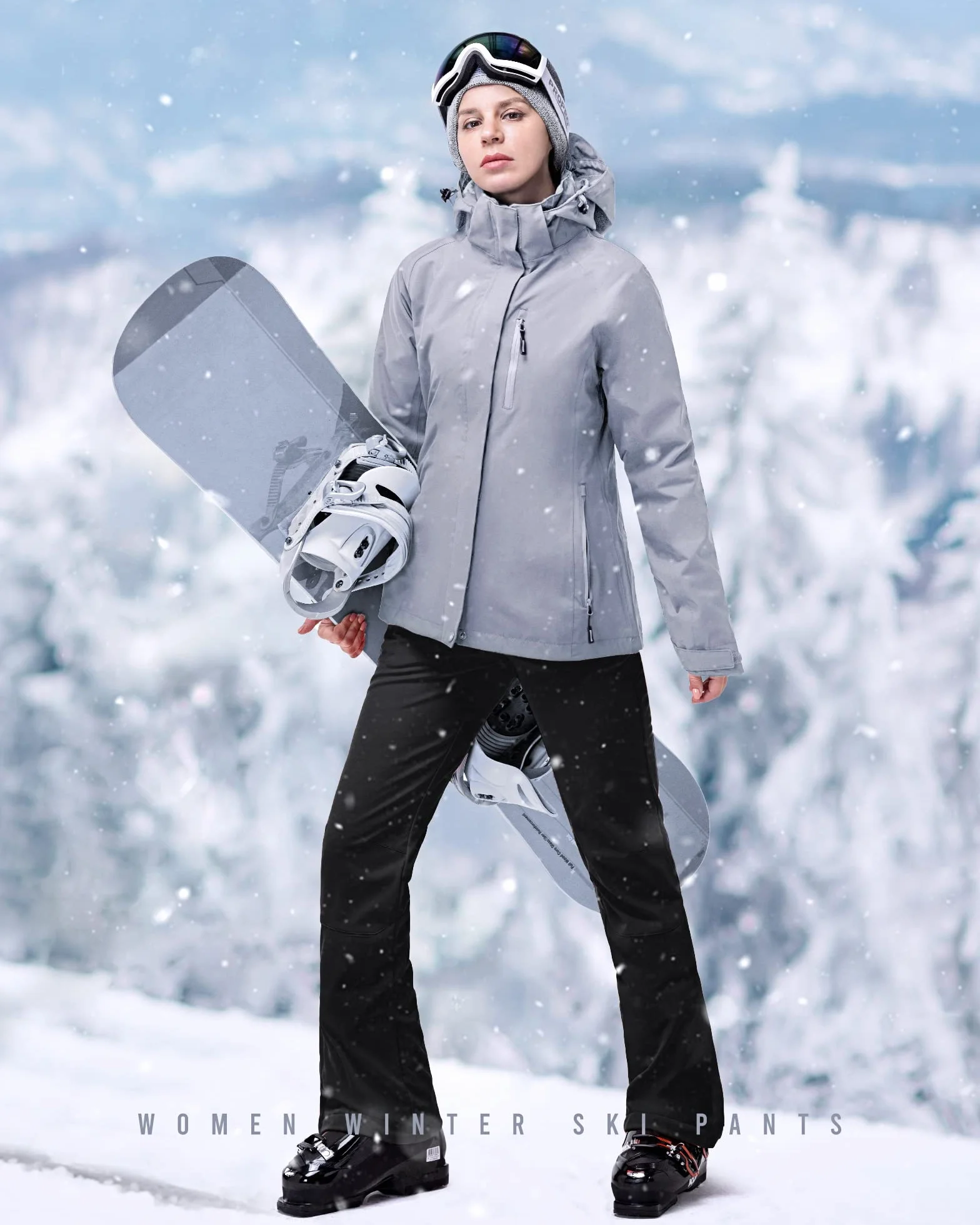 33,000ft Pantaloni da sci da donna, impermeabili, antivento, in softshell, con calda imbottitura, da snowboard, da sci, da trekking, da sci