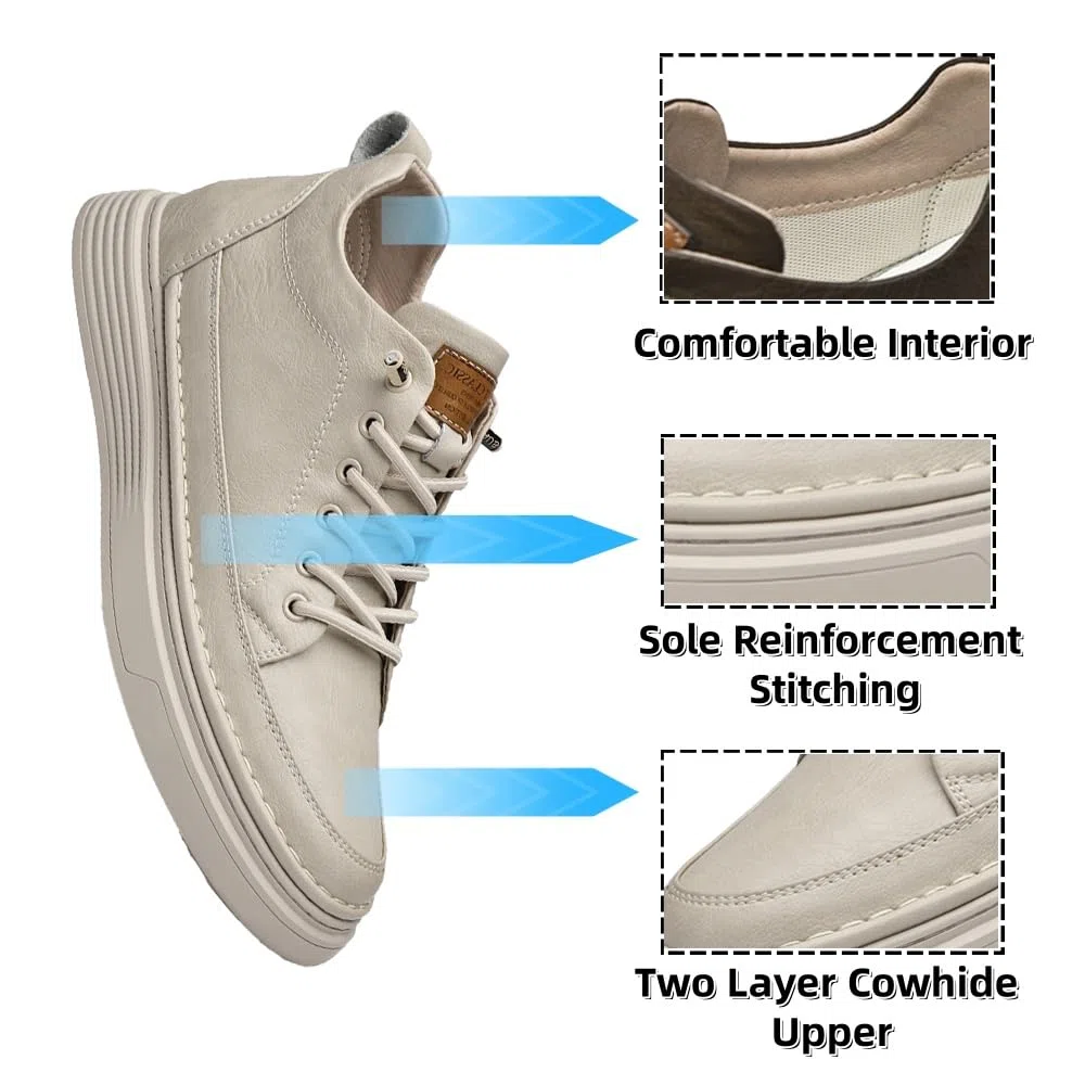 Scarpe Casual da Uomo Altezza Invisibile in Pelle Scarpe Sportive Stringate Moda Traspirante Confortevole e Leggera