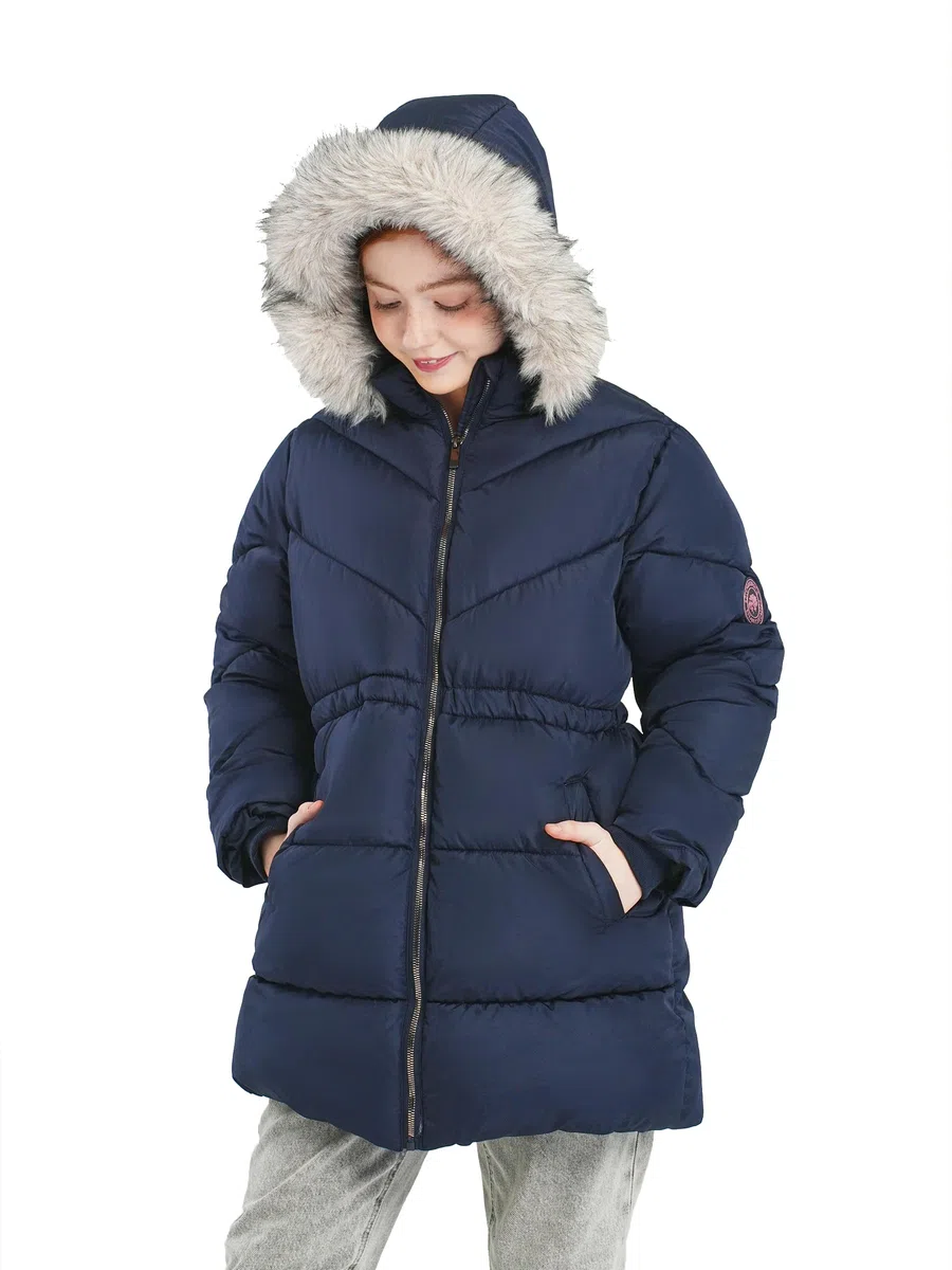 SOLOCOTE Cappotto inverno per ragazze resistente all'acqua con cappuccio trapuntato piumino fodera in Sherpa bordi in pelliccia artificiale pesante lungo Parka per bambini