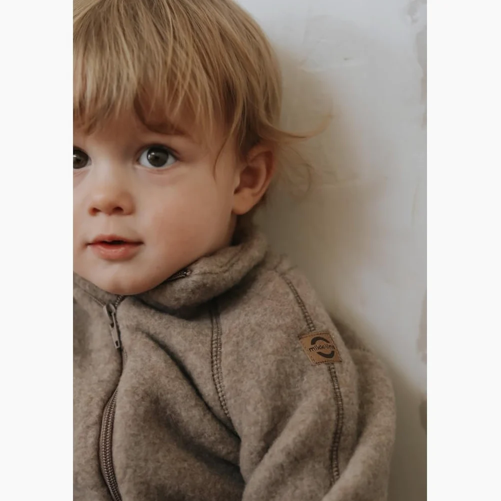 Mikk-line Giacca da passeggio, Oeko-Tex Standard 100, con chiusura lampo, per neonati e bambini, 95% lana, 100% lana merino senza mulesing, per ragazze e ragazzi, polsini reversibili