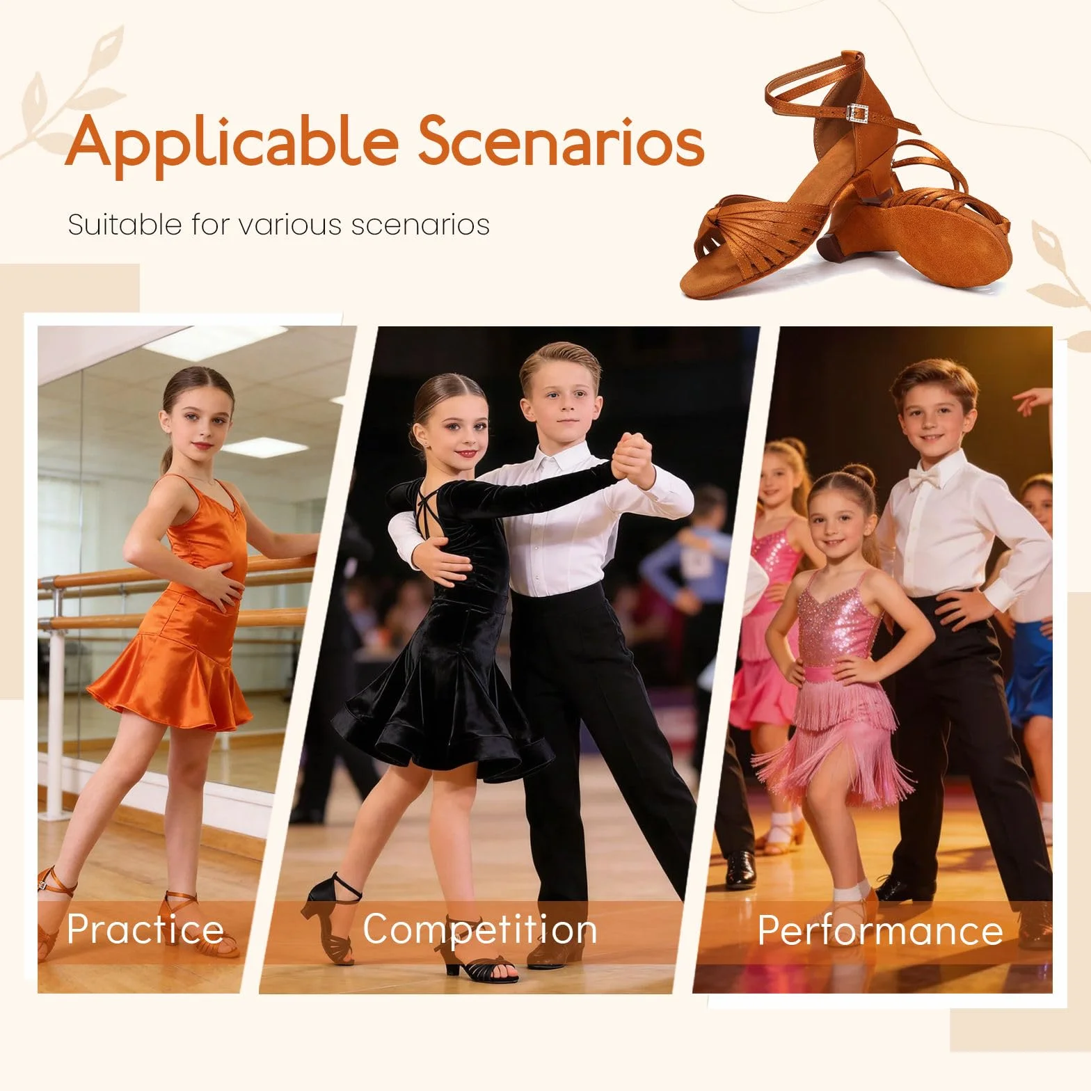 Scarpe da Ballo Latino Americano per Bambina Punta Aperta Salsa Bachata