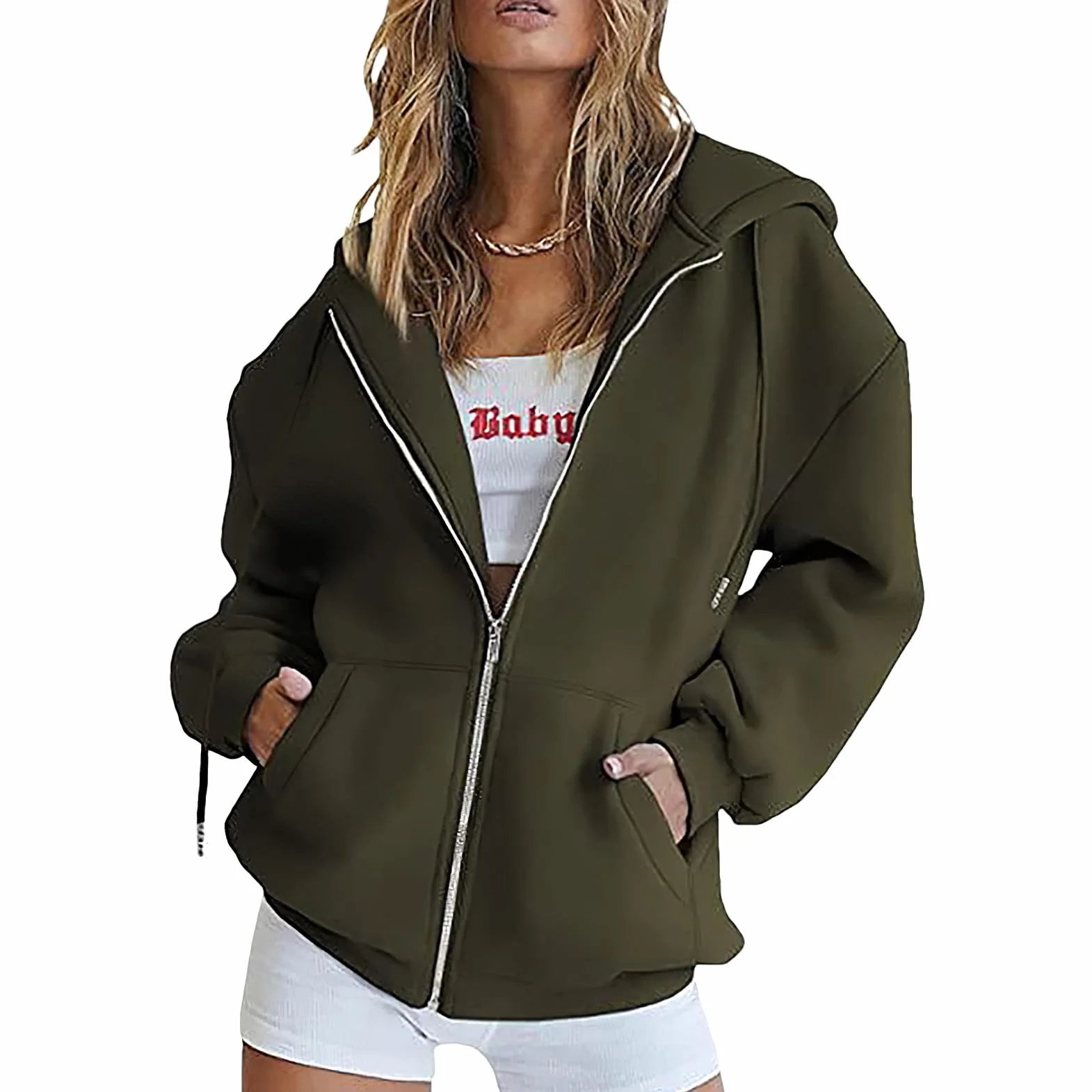 amropi Felpa da Donna Sportivo Giacca con Cappuccio a Cerniera Cappotto Casual Giubbotto