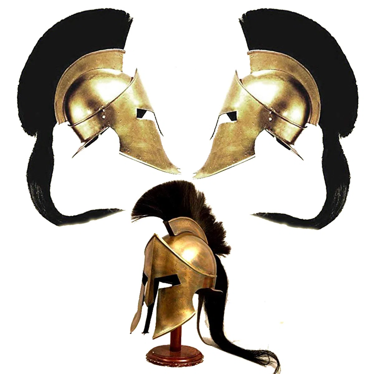 Comodamente fatto elmo greco medievale Centurione Casco 300 Film Re Leonida Roman Helmet Ottone con Nero Plume Costume di Halloween