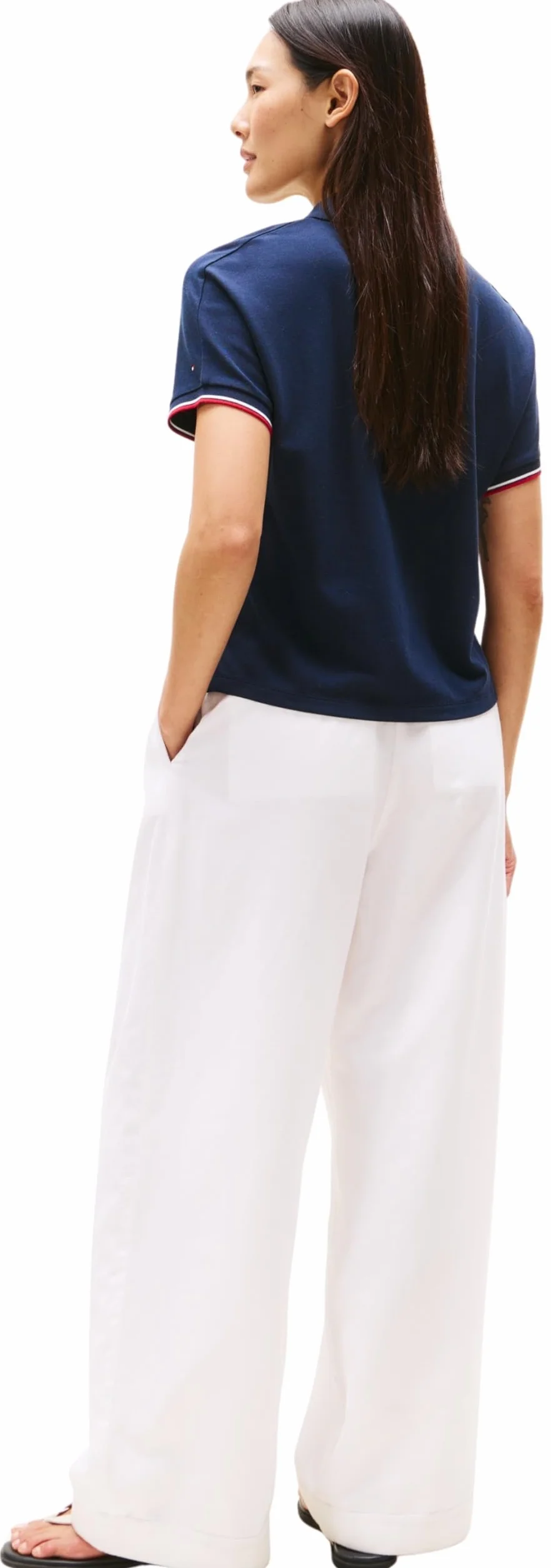 Tommy Hilfiger Donna Maglietta Polo Maniche Corte Lyocell Tipping Open Senza Bottoni