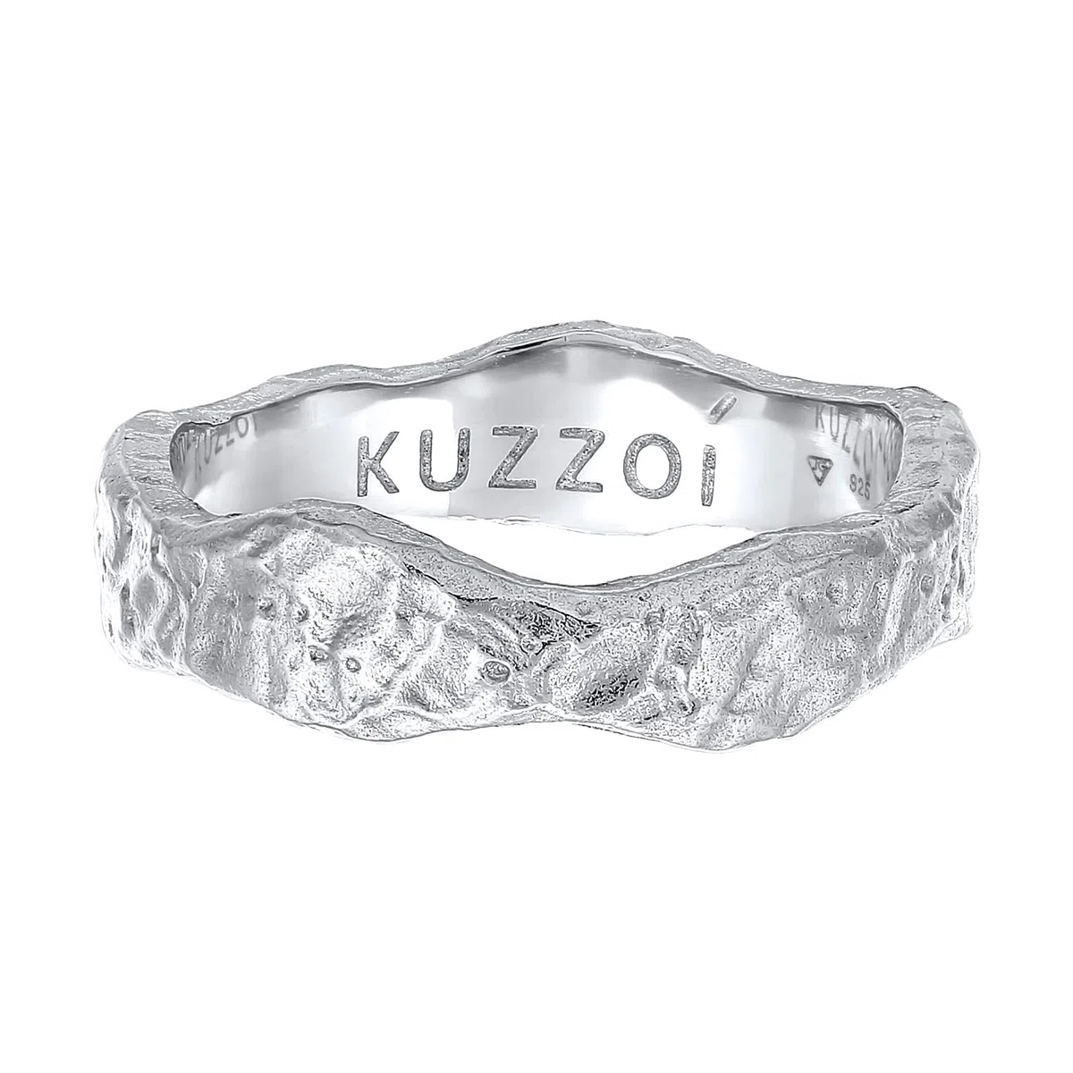 Kuzzoi Anello da uomo (5 mm) realizzato a mano, in argento sterling 925, fede nuziale, anello di fidanzamento, anello dell'amicizia, anello martellato, misura anello 60-66, 0607411422