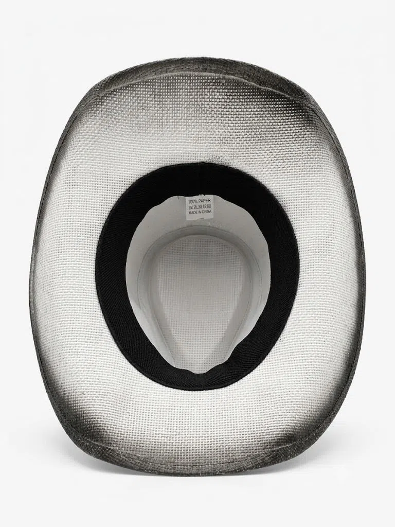 Cappello da Cowboy Stile Western in Paglia Bianco e Grigio con Effetto Sfumato Vintage per Uomo e Donna V031