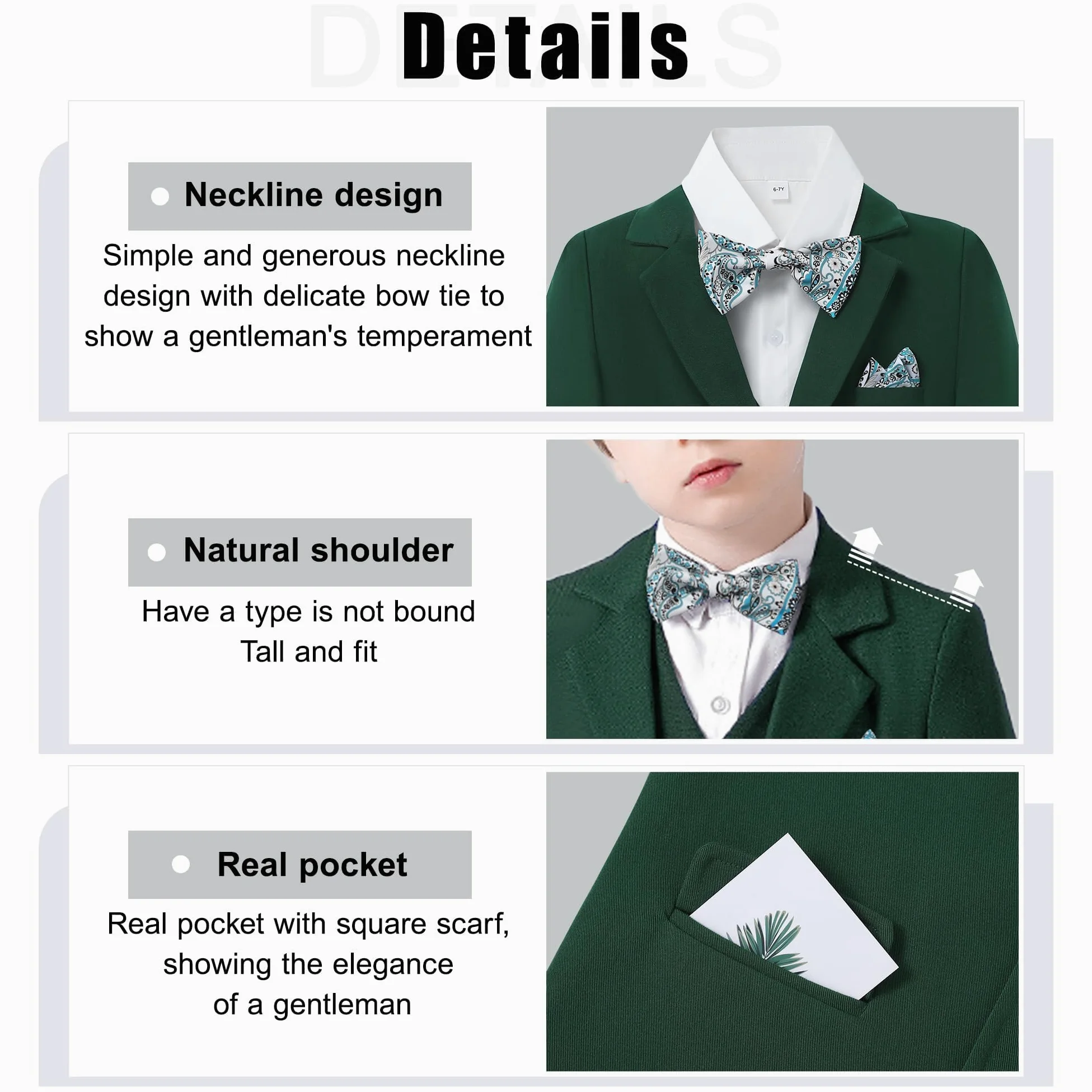 Bambini Ragazzi 5 Pezzi Abbigliamento Set Slim Fit Smoking Blazer + Gilet + Camicia + Papillon + Pantaloni Set Completi Ragazzo per Matrimonio