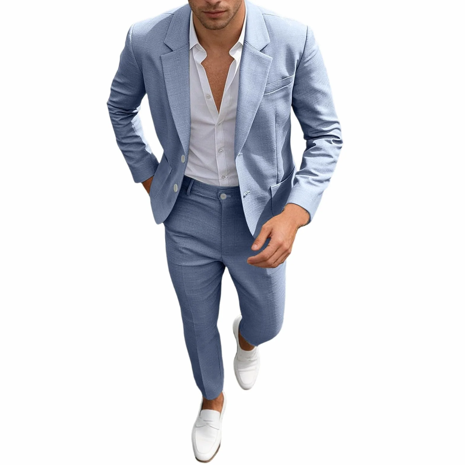 Generico Abito Elegante da Uomo Gessato Tutte Le Stagioni Completo Giacca e Pantalone Vestito a Righe Formale Due Pezzi Casual Elegante Matrimonio Regalo