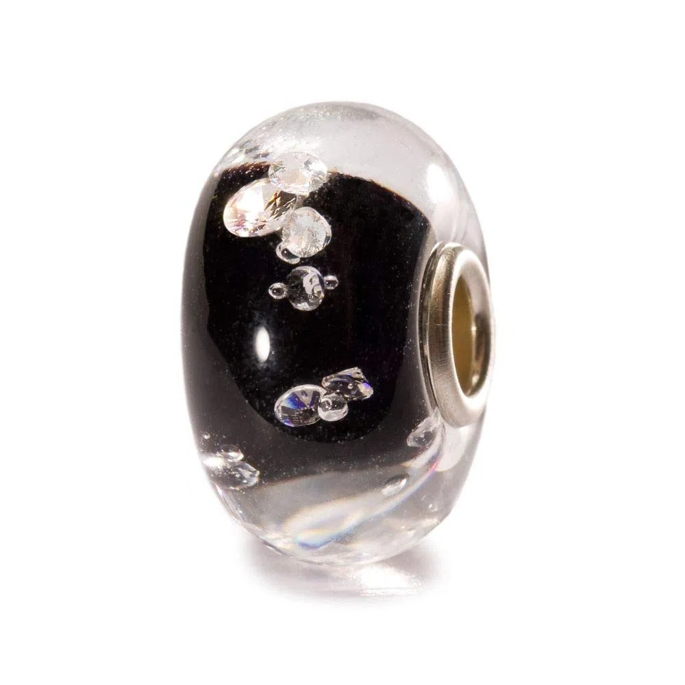 Trollbeads Universal Diamond Bead, charm in vetro lavorato a mano, colore nero, in vetro e zirconia cubica, collezione Universals, progettato da Lise Aagaard, Vetro Zirconia cubica, Cristallo /
