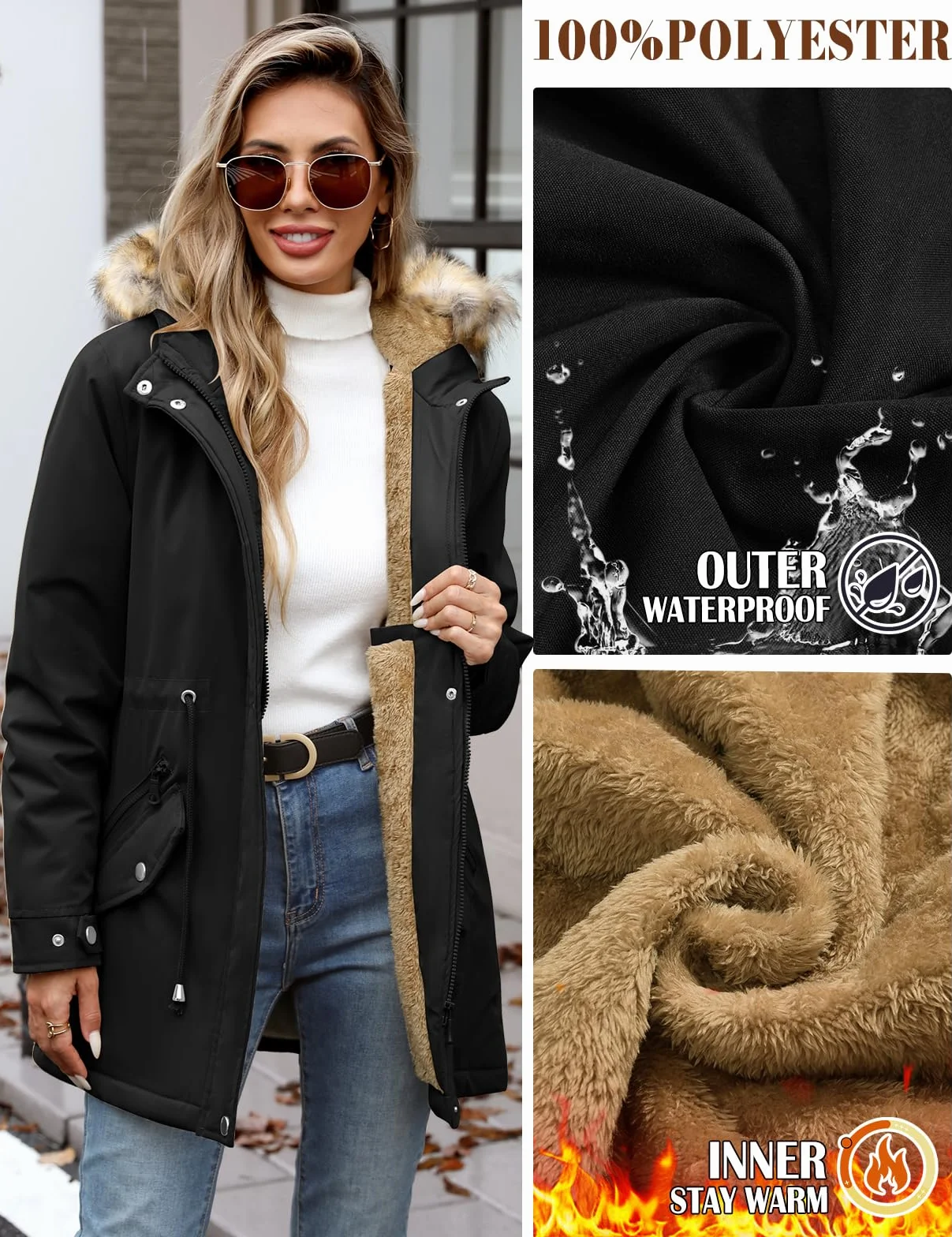 UMIPUBO Cappotto Giubbotto Donna Invernale Parka Giacca Caldo Cappotti Imbottita con Cappuccio Rimovibile Antivento Media Lugghezza Impermeabile Giubbino in pile Outdoor