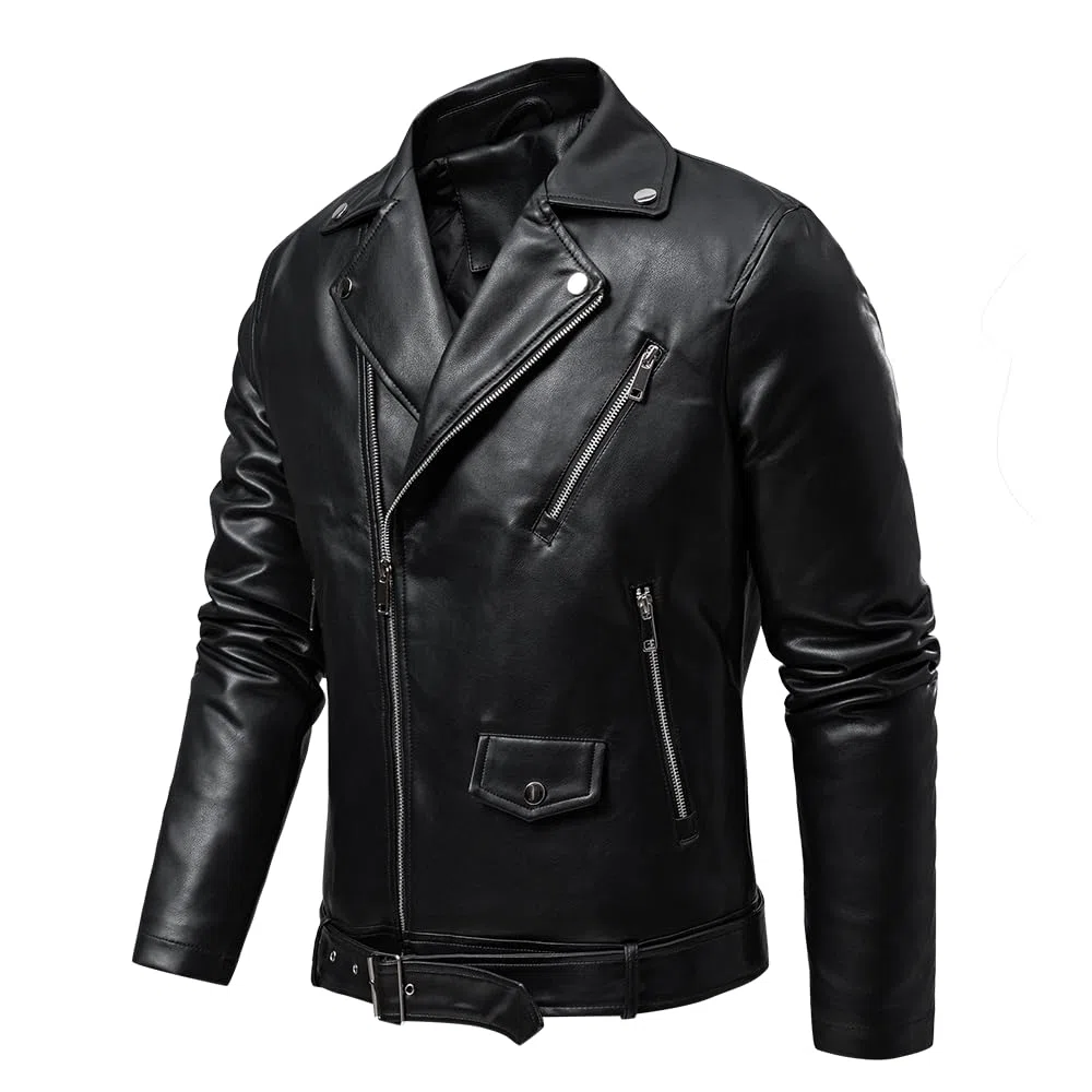 TONY BACKER - Giacca Pelle Uomo, Giubbotto da Biker in Ecopelle Con Cintura In Vita, Comoda Per la Guida, Chiodo Pelle Uomo Con Zip in Metallo e Tasca Interna