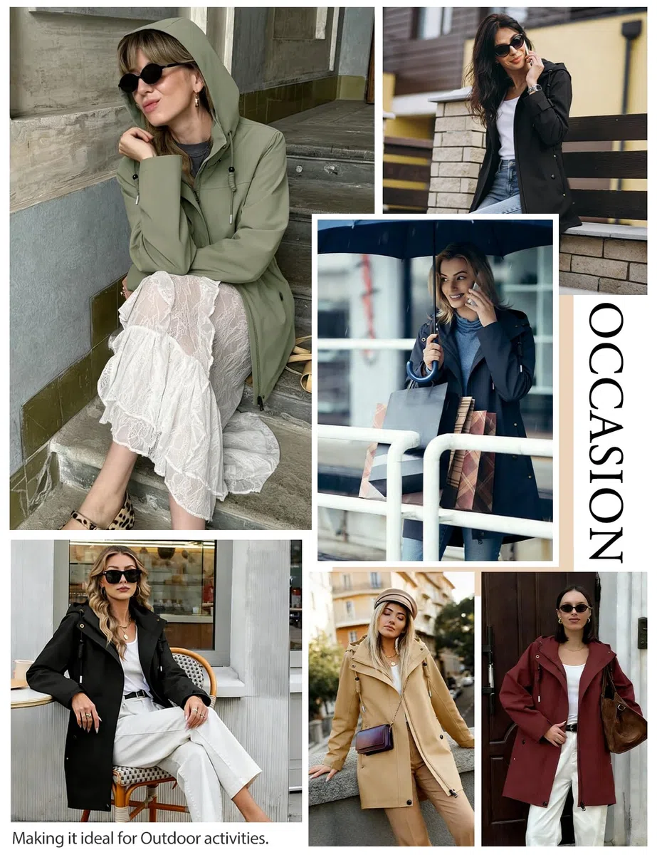 CMTOP Giacca Donna Softshell Impermeabile Antivento, Giacca Mezza Stagione Lungo con Tasche, Primavera Autunno Outdoor Parka Cappotto, Giacche Giubbotto con Cappuccio Removibile