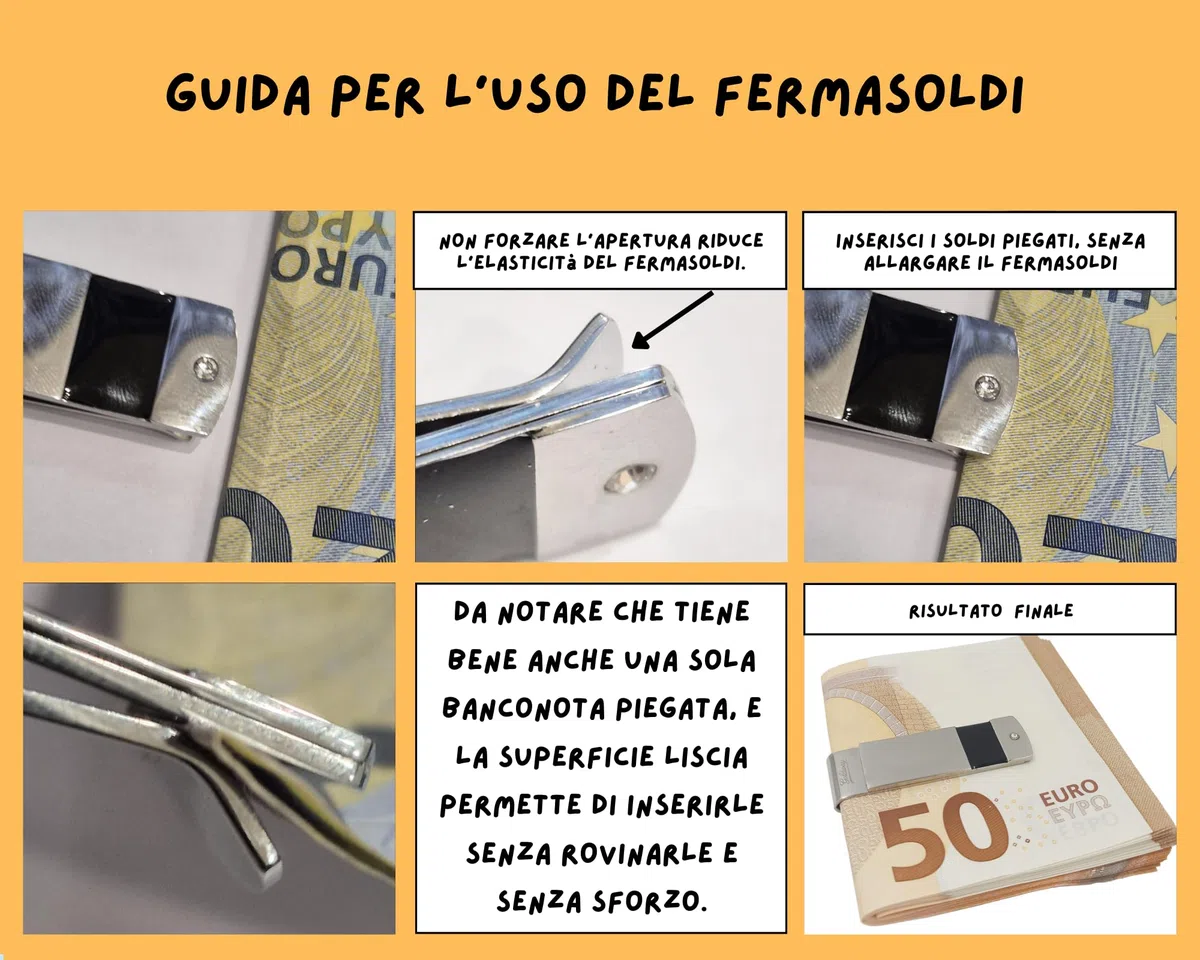 Generico Ferma Soldi in Acciaio Inossidabile Clip Banconote Regalo Elegante Uomo Donna Placcato in Oro Bianco (Made in Italy)