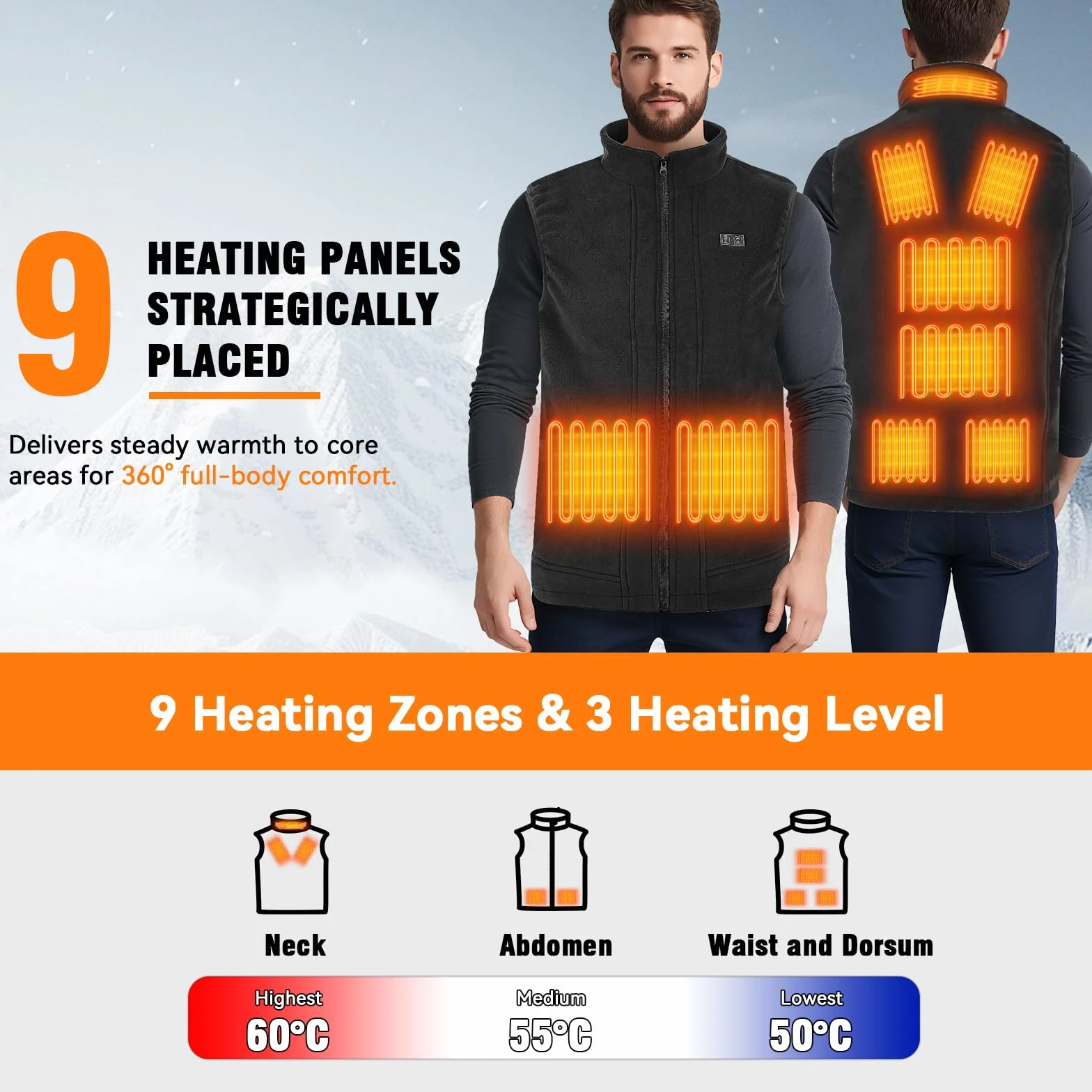 Tiazhan Gilet Riscaldato, con Batteria(16000 mAh)/3 Temperature Regolabili, Gilet Riscaldante Leggero, Intelligente e Ricaricabile, Giubbotto Riscaldato, per Uomo e Donna, Sci All'aperto, Campeggio