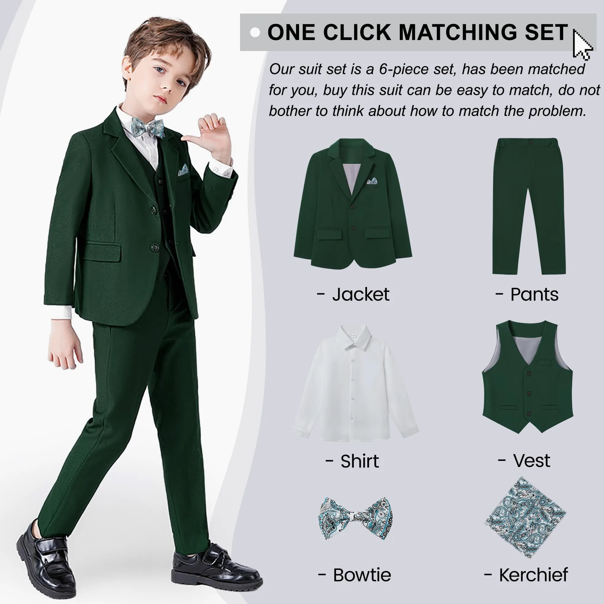 Bambini Ragazzi 5 Pezzi Abbigliamento Set Slim Fit Smoking Blazer + Gilet + Camicia + Papillon + Pantaloni Set Completi Ragazzo per Matrimonio