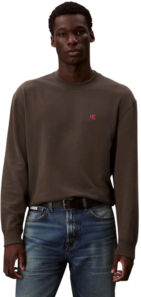 Calvin Klein Uomo Felpa Terry Monogram Relaxed Fit, Marrone (Beluga), XXL