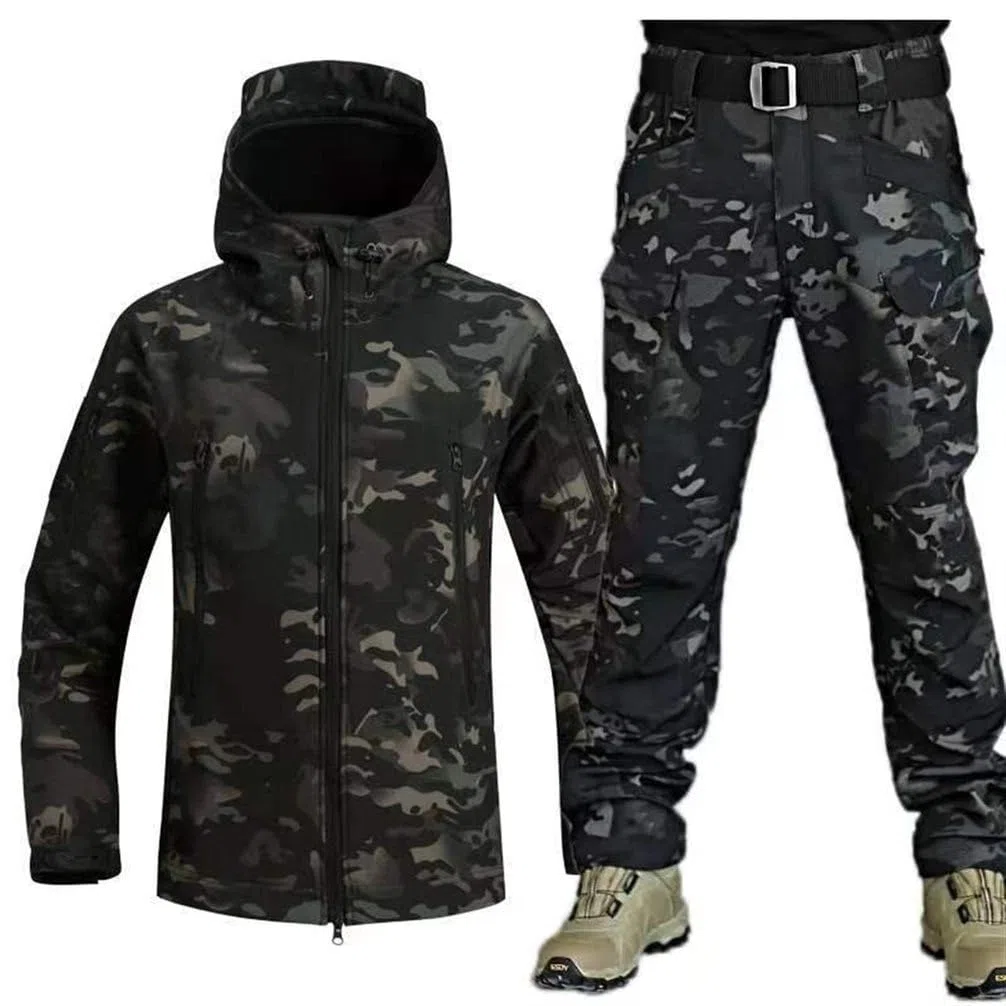 Tuta da Combattimento Abbigliamento Militare Giacca Softshell da Uomo Tuta da Sci per Esterni 2 Pezzi Tute Snowboard Set Giacca Sci Invernale Impermeabile + Pantaloni Neve