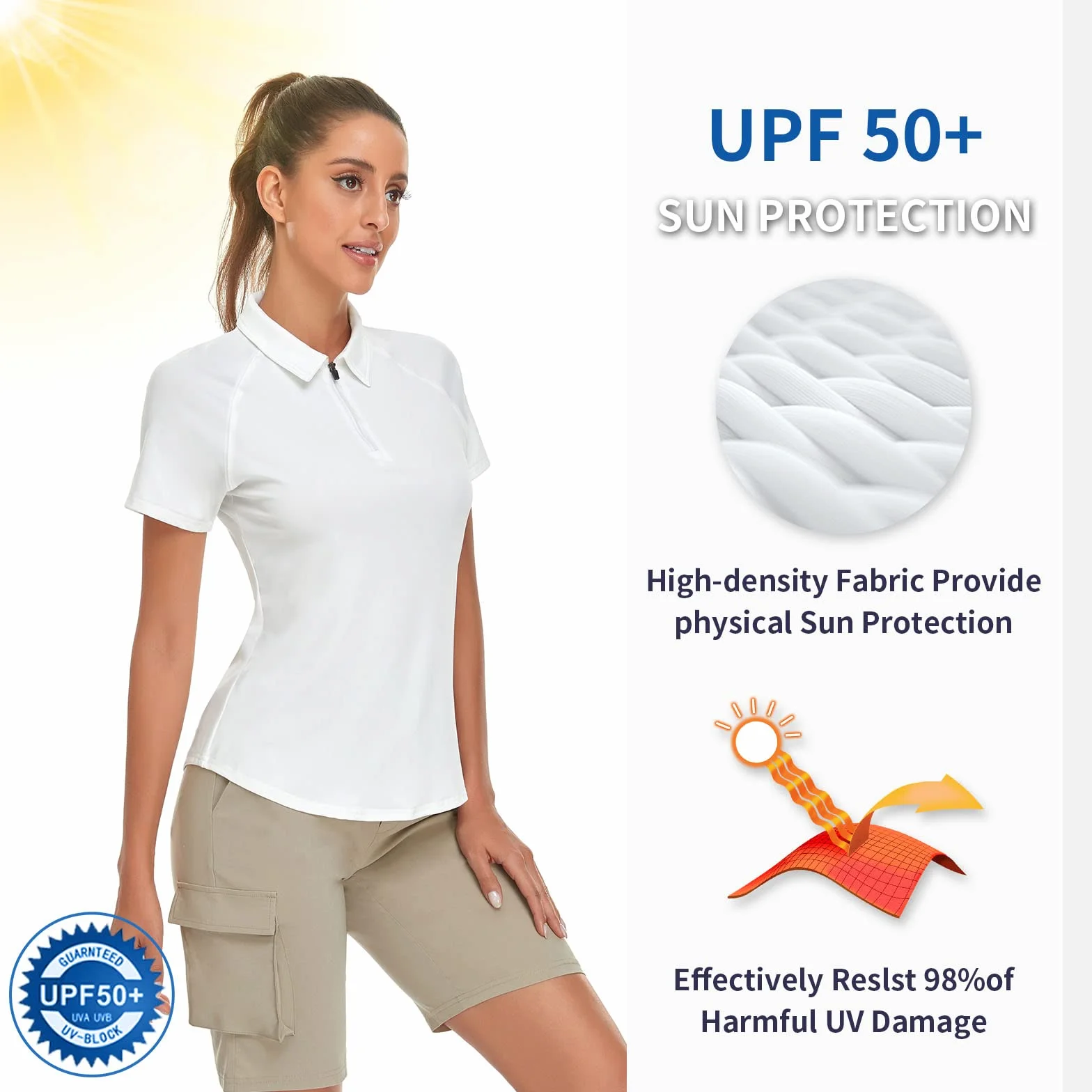 Soneven Polo Donna Manica Corta Eleganti Camicetta Scozzese Cerniera 1/4 Traspirante Ad Asciugatura Rapida per Golf Tennis Tempo Libero