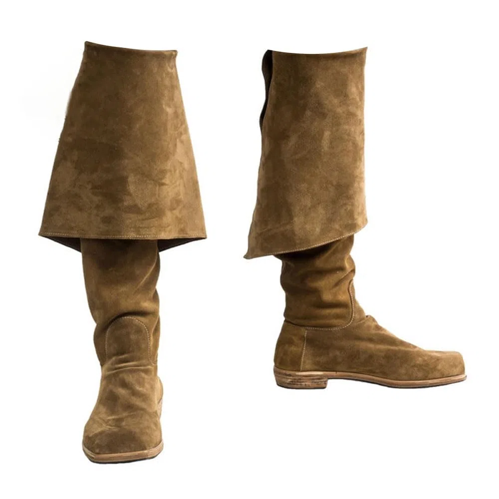 Stivali Medievali Vichingo Retrò Flanging Stivali Cavaliere Di Velluto Rinascimentale Lungo Albero Scarpe Singole per Cosplay Pirate