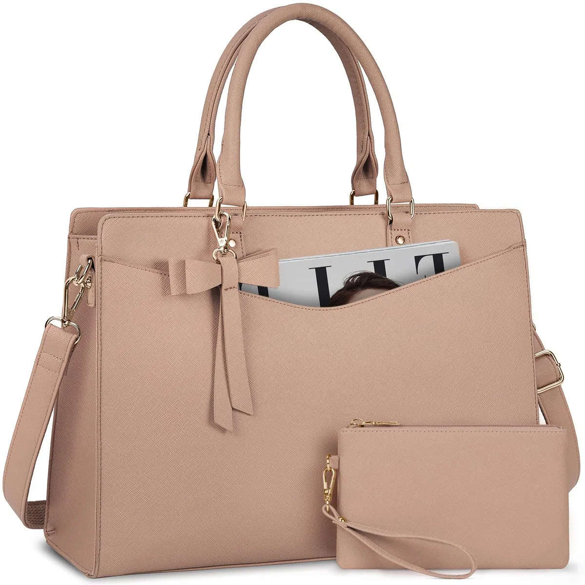 RAINSMORE Borsa da Lavoro Donna con Pochette Borsa Porta PC 15,6 Pollici Grande Borse a Mano Pelle PU Borse Messenger per Affari Ufficio Università