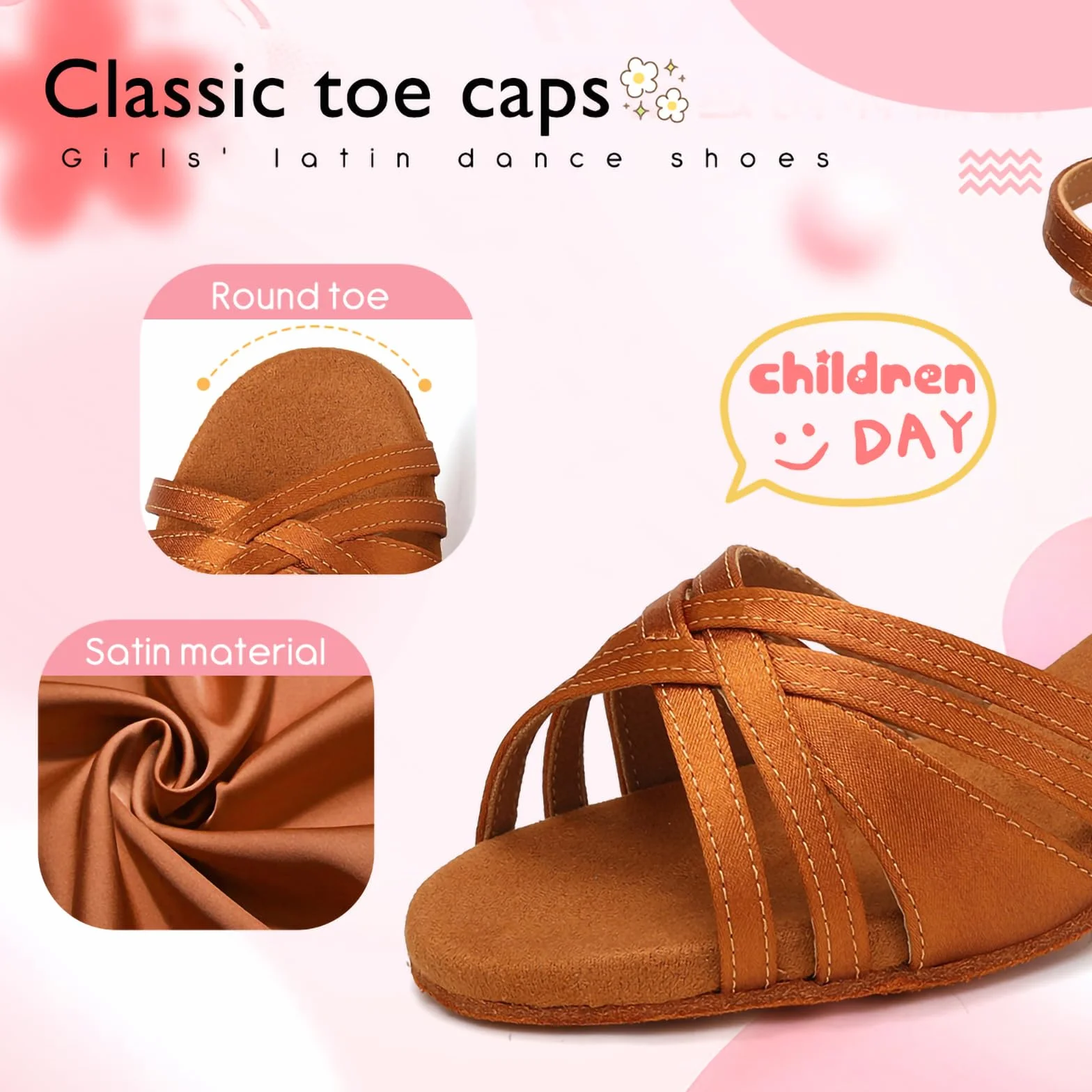 Scarpe da Ballo Latino Americano Bambina Punta Aperta Tacco Basso Standard Salsa Bachata Scarpe da Ballo da Sala,EM-930-XGG,Tacco di 4 cm