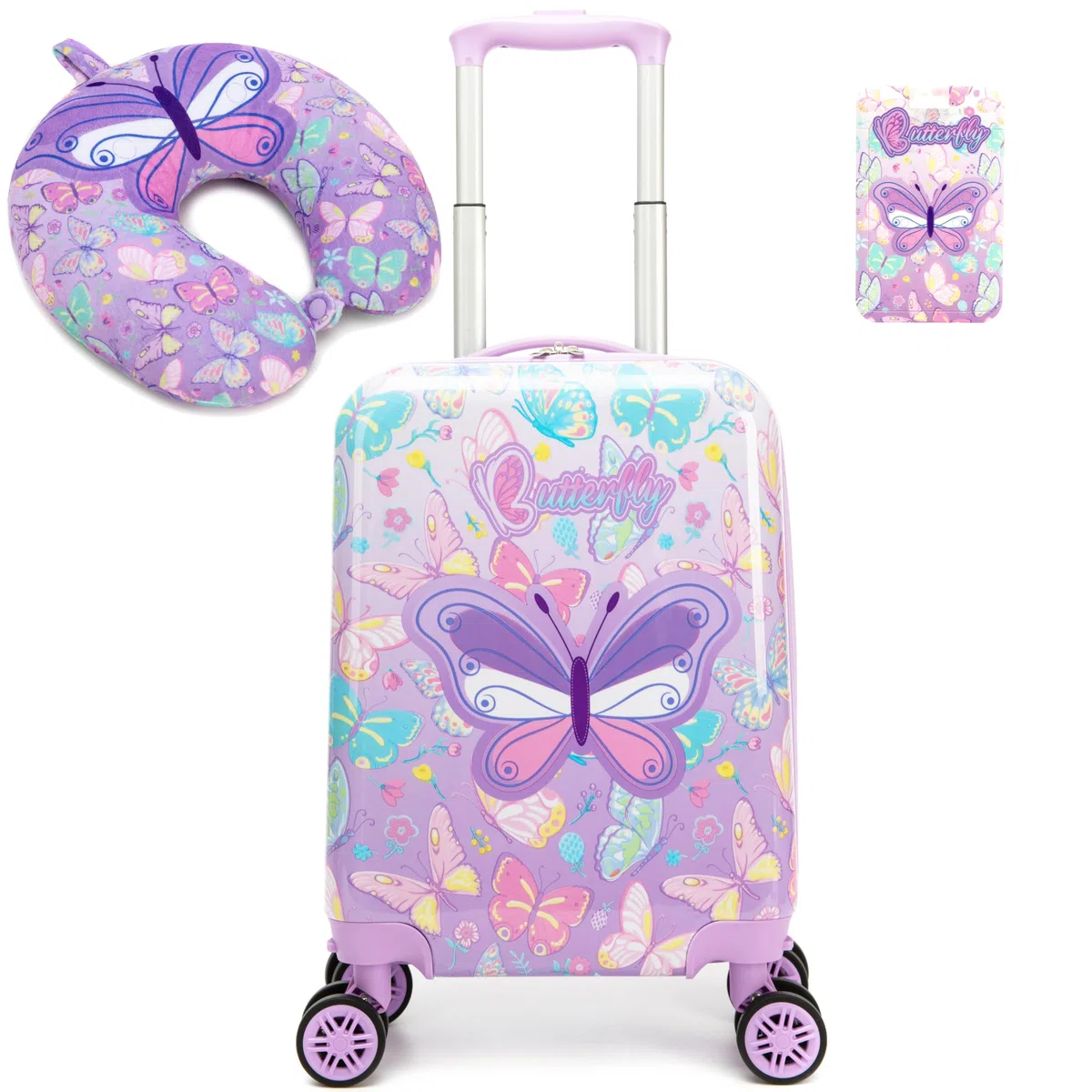 HTgroce 2 in 1 Set di Valigie per Bambini, Valigie Trolly 16'' Cuscini da Viaggio, Valigia Trolley con Ruote Girevoli