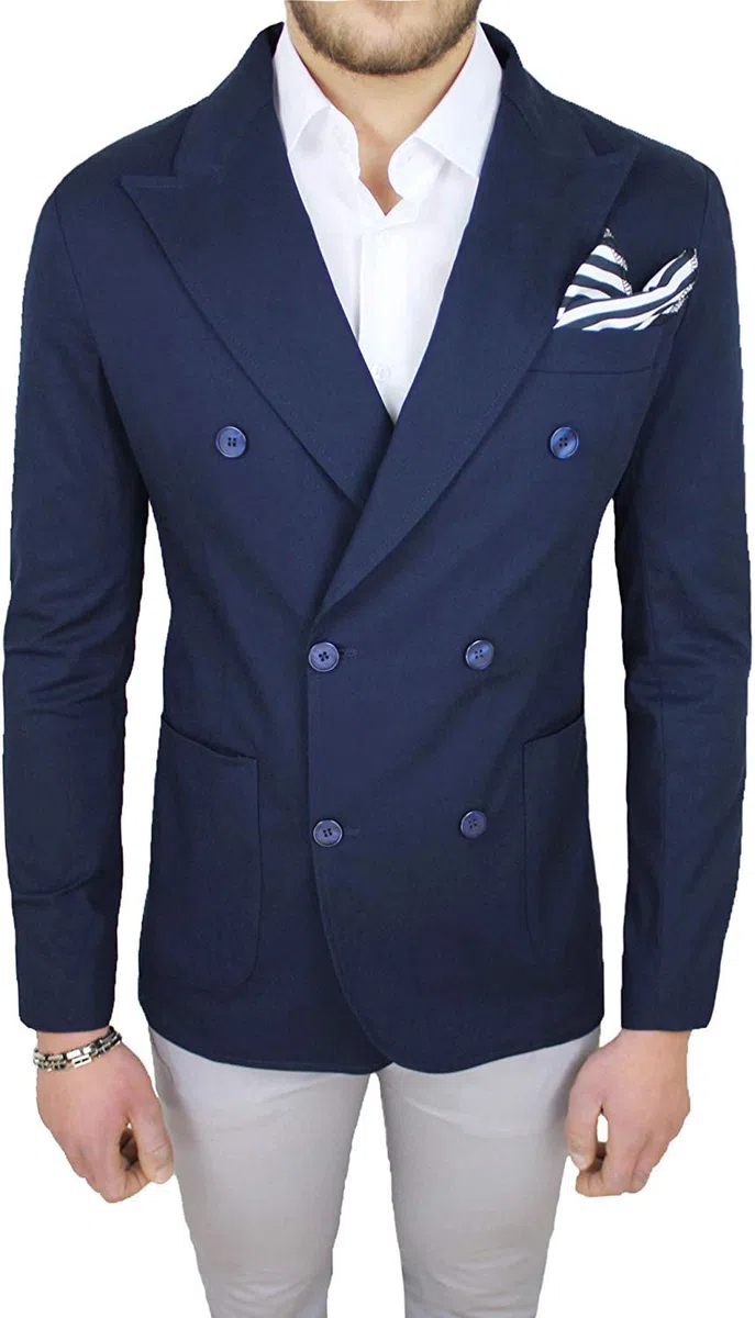 Giacca Blazer Uomo Sartoriale Blu Estiva Doppio Petto