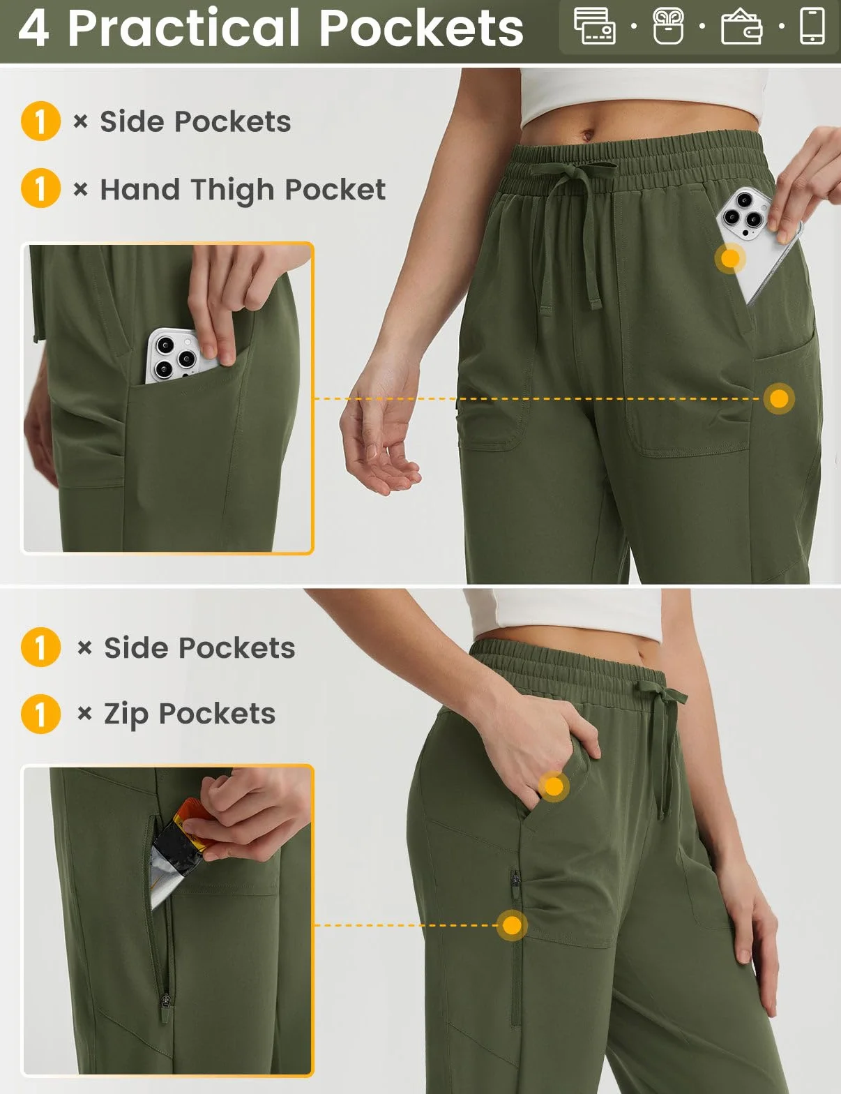 baleaf Pantaloni corti da trekking da donna con tasca con cerniera, resistenti all'acqua, leggeri, ad asciugatura rapida, pantaloncini cargo UPF50+