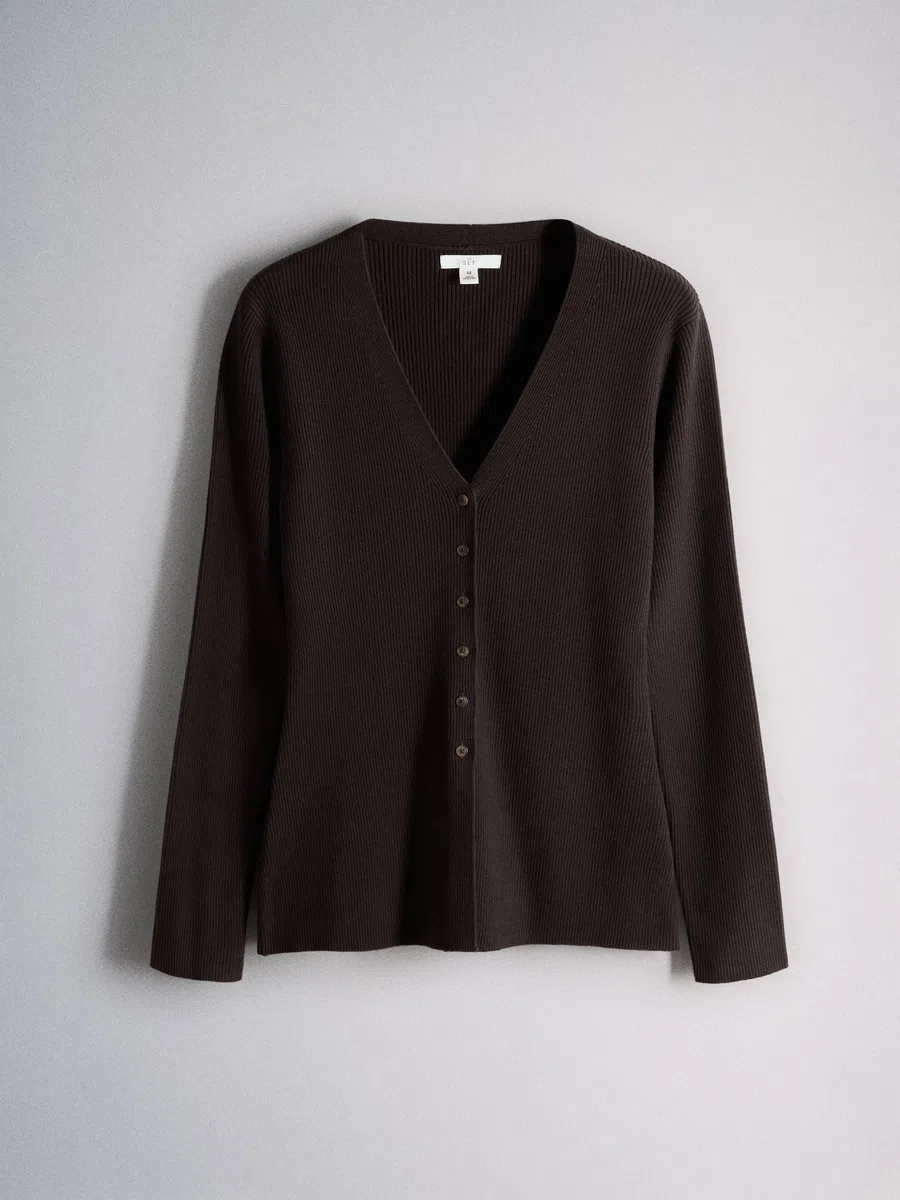 THE SET Donne Confezione da 3 Cardigan Eleganti in Maglia con Taglio Lungo, Scollo a V e Bottoni Alti in Vita