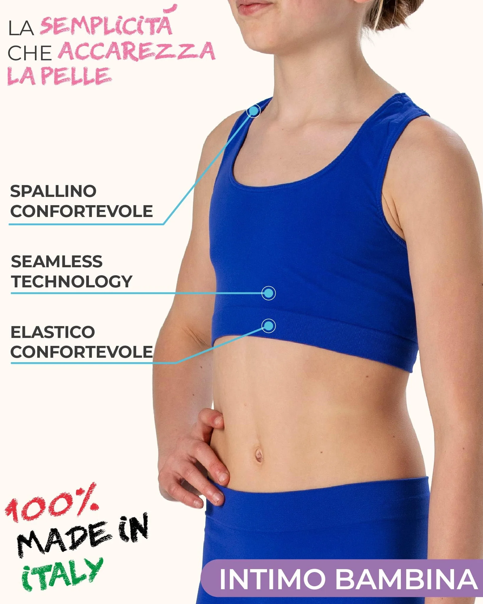 Risalti Top Bambina Olimpionico Microfibra 3 pz - Top Sportivo Senza Cuciture, Reggiseno Ragazza Seamless Made in Italy