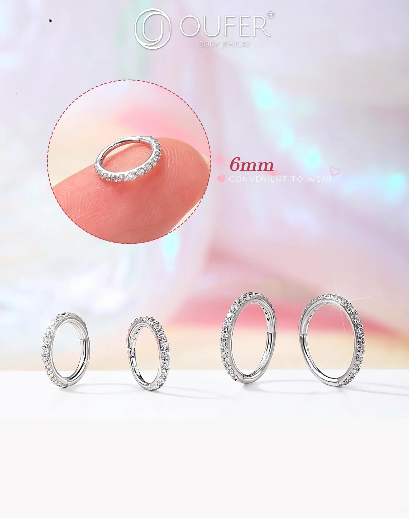 OUFER Anello Naso 20G 6 mm Argento 925 CZ Trasparente Seamless Open Piercing Naso Donna