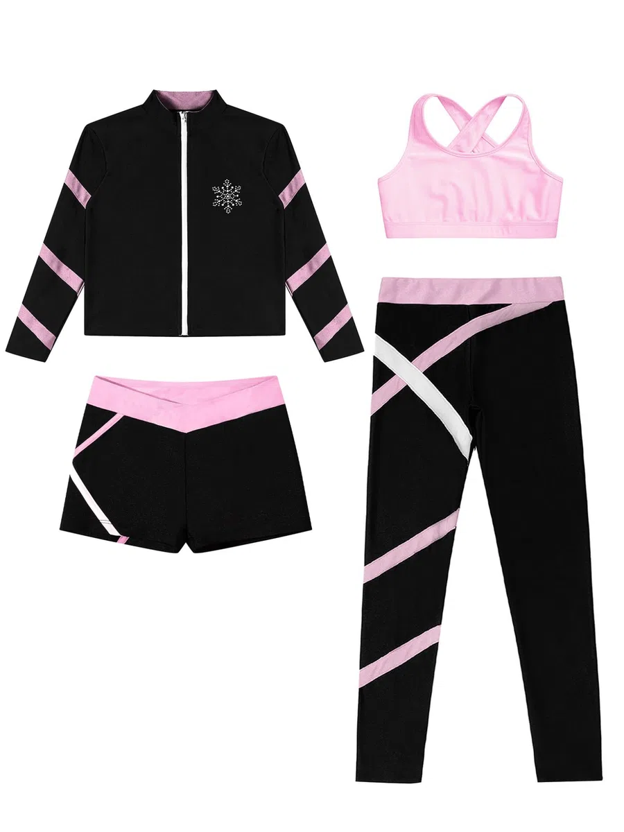 Tute da Pattinaggio in Pile Bambina Completo Invernale Termico Giacca + Reggiseno+ Pantaloni + Pantaloncini Abbigliamento da Pattinaggio su Ghiaccio Rosa 5-6 anni